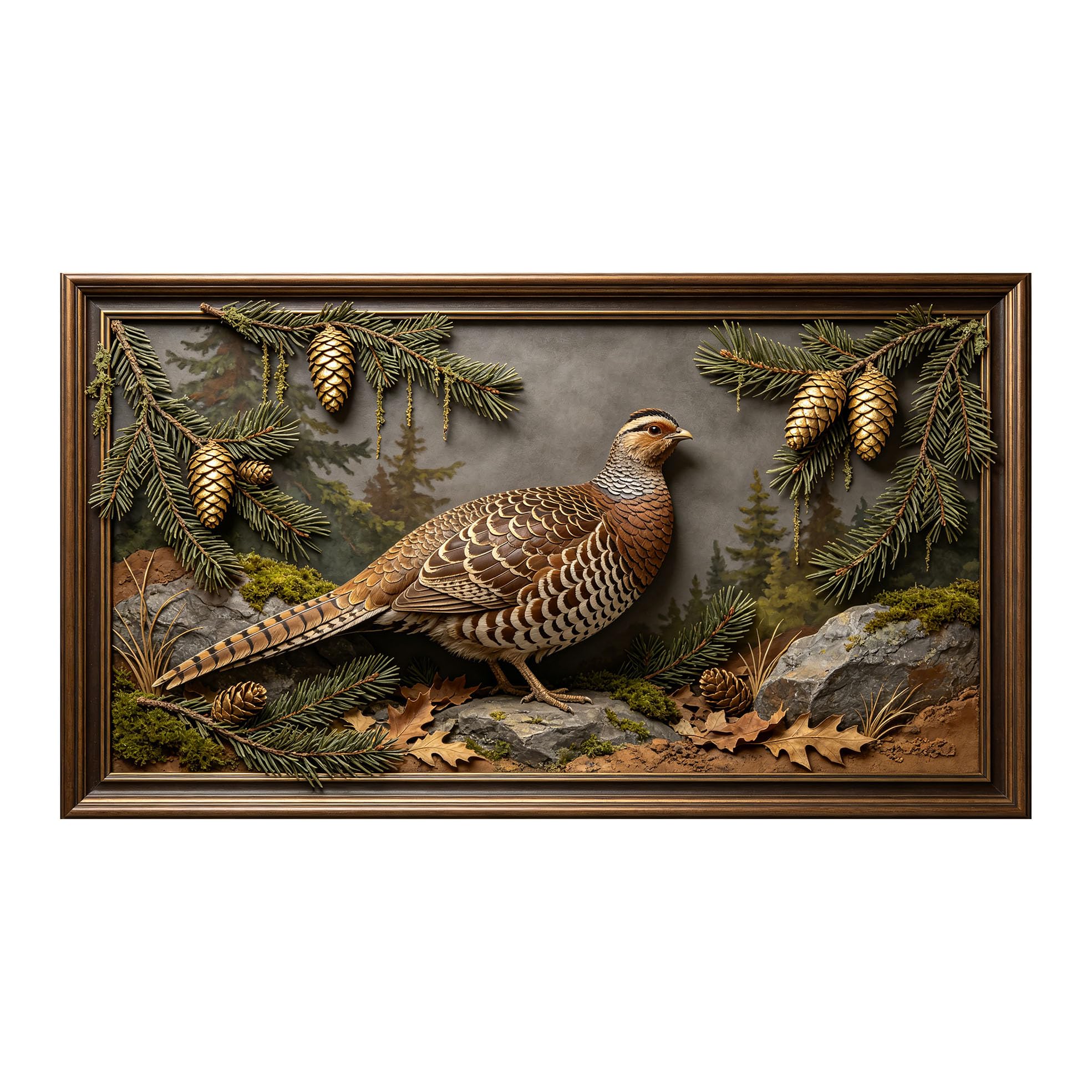 Yzpallescene 3D 3D Framed Wall Art 50cm×90cm Forest Pheasant Wildlife Rustic Oil Painting Large Size SelfAdhesive Removable Wall Decor Prints Artwork for Living Room Bedroom Office