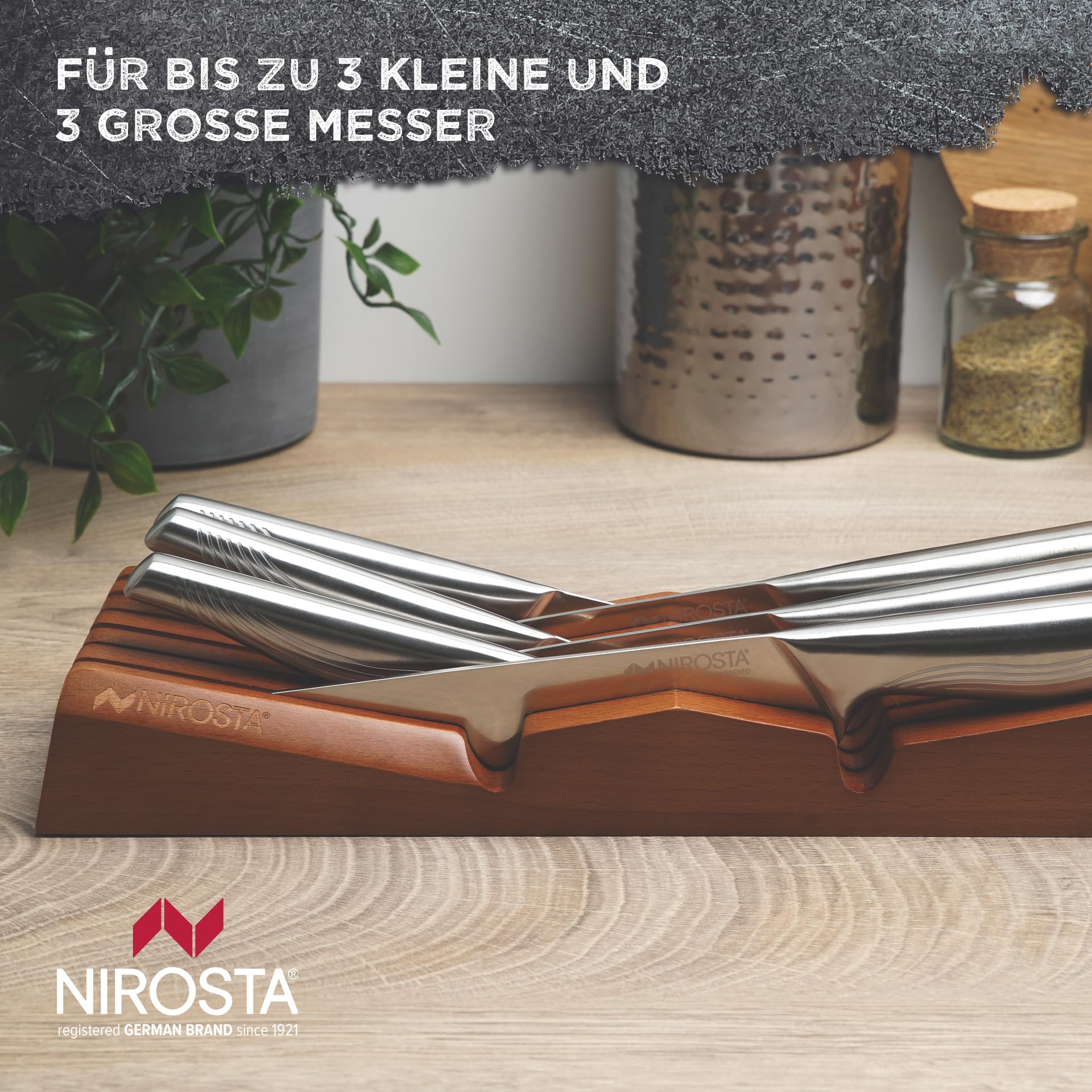 Nirosta Inserto per cassetto per coltelli in legno di faggio sostenibile – Inserto per coltello vuoto per cassetto con spazio per 6 coltelli, protegge le lame dei tuoi coltelli da cucina