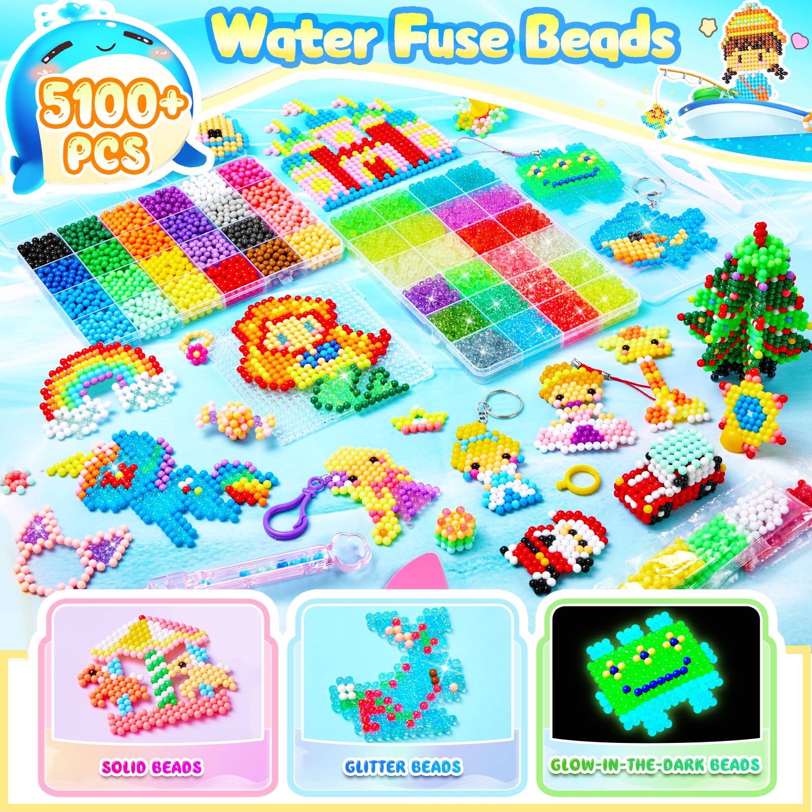 DazzBoom 5100+ Wasserperlen für Kinder Set 42 große Gitter 36 Farben Feste Wassernebelperlen 6 Farben leuchtende Wassernebelperlen Bunte Wasserperlen für Kinder - Image 2