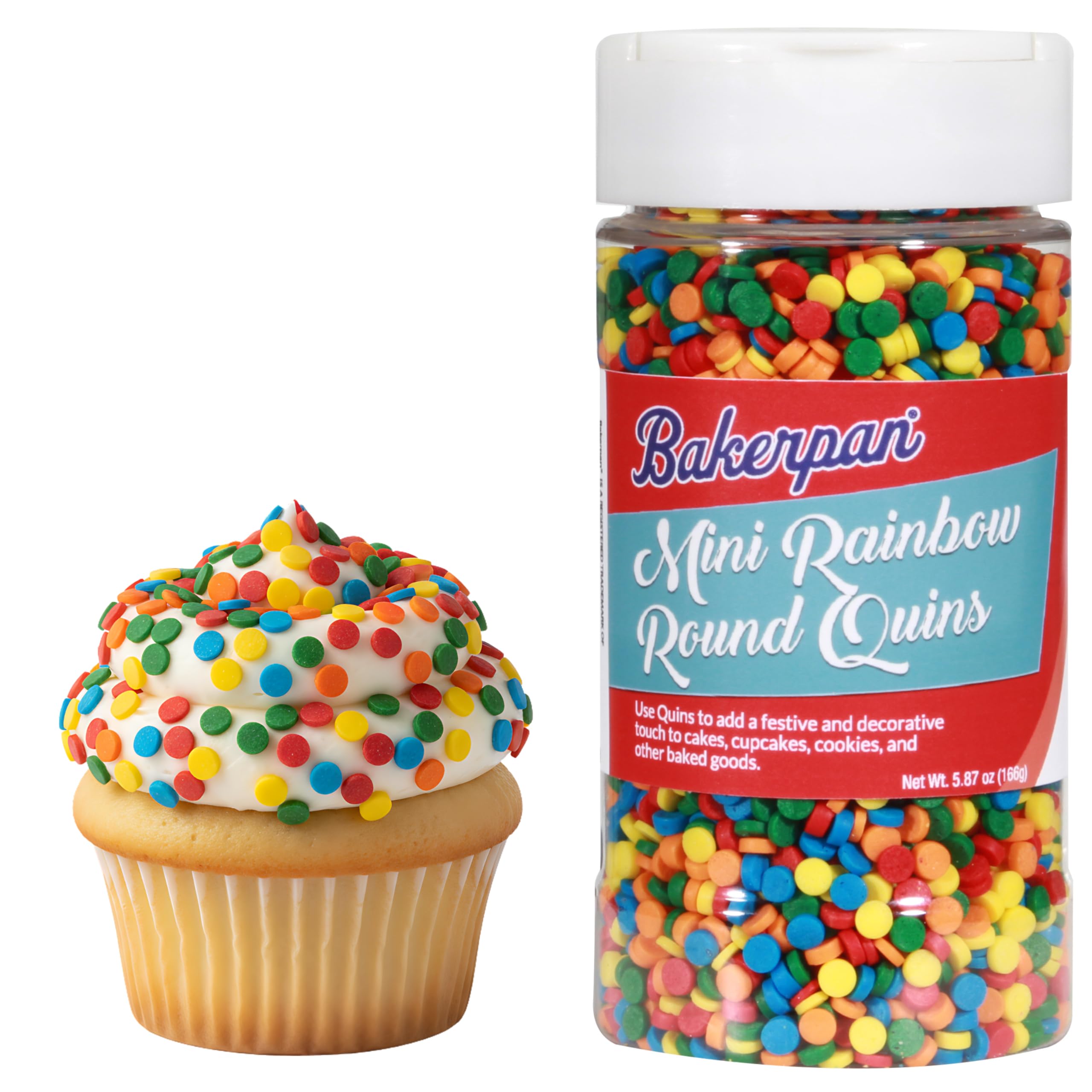 Bakerpan Quins Rainbow Sprinkles for Cake Decorating - 5.87 Ounces - Crunchy Rainbow Edible Confetti Sprinkles for Cupcakes, Ice Cream, Cookies, Cakes