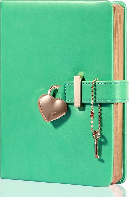 CAGIE Diary with Lock and Key,Heart-shaped Combination Lock ,Lock Journal for Girls,Leather Jounal Personal Organizers, Girl Secret Notebook,5.3x7 inches