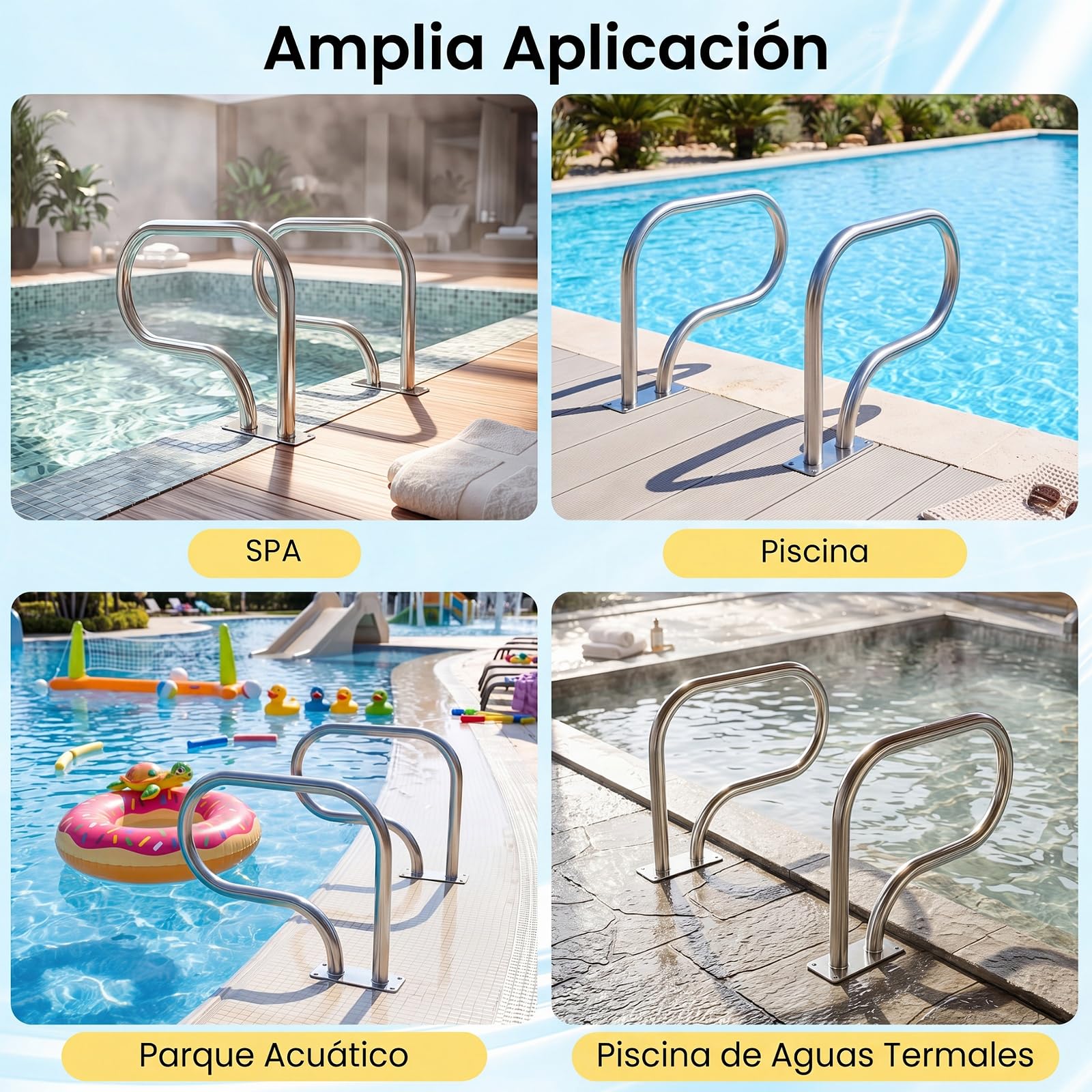 COSTWAY Pasamanos para Piscina de Acero Inoxidable, Barandilla de Seguridad para Piscina con Carga de 180 kg y Montaje Fácil, Barra de Mano para Entrada y Salida de SPA Parque Acuático (82,5 x 57 cm)