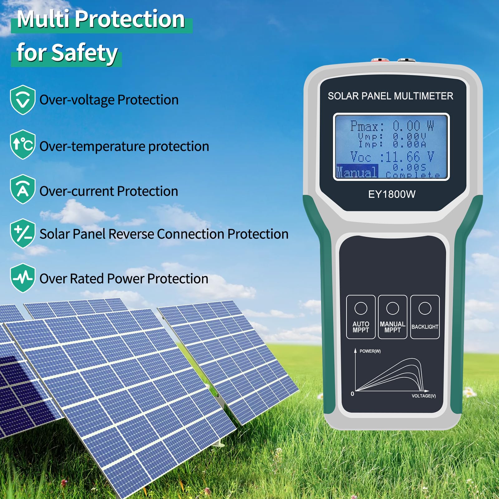 Ligowi 1800 W fotovoltaïsche zonnepaneeltester, MPPT multimeter, zonnepaneeltester met beschermingsfunctie voor opladen op zonne-energie