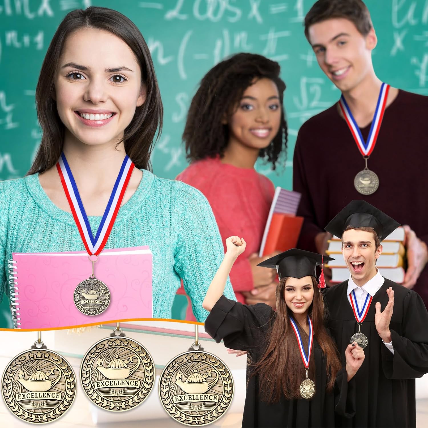Quelay 60 Pcs Gold Award Medals with Neck Ribbons 2 Inch Winner Medals Awards Bulk Metal Trophy Award Prize Gift for Adult Competitions Education Tournaments Event