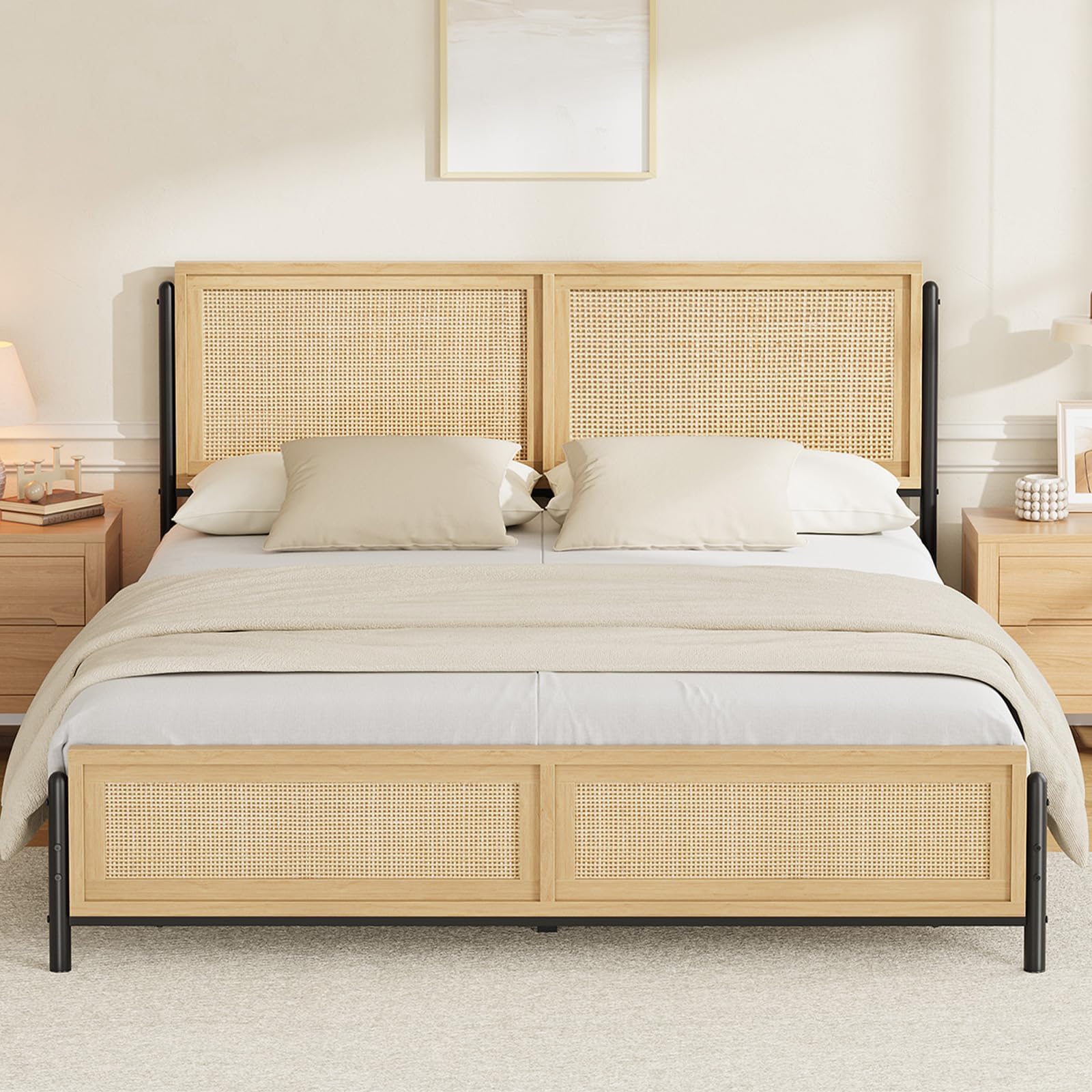 Diagram showing the dimensions of the Garvee King Size Bed Frame: 83.4 inches length, 77.1 inches width, 43.7 inches height, and 8.3 inches under-bed clearance.