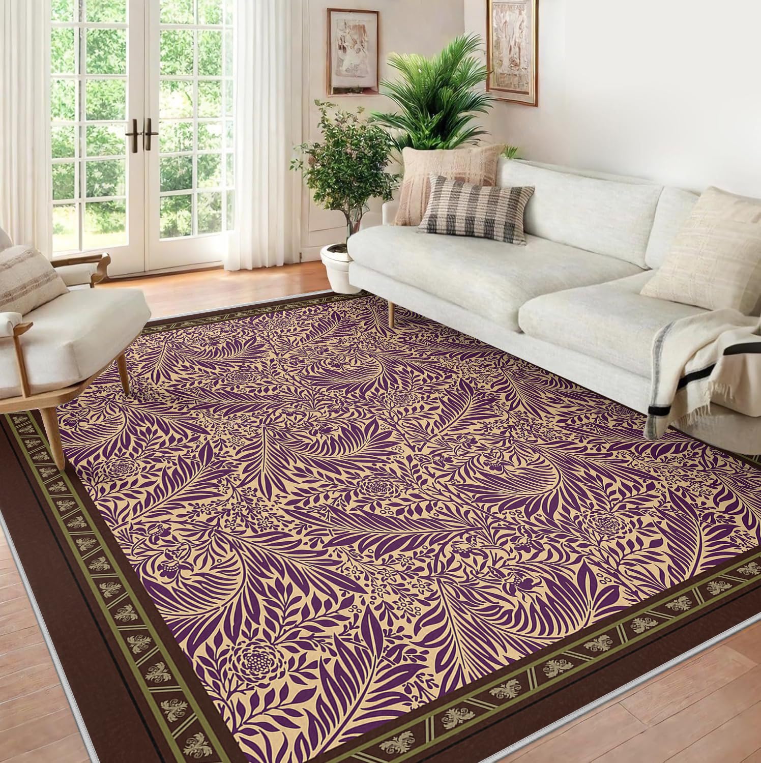 Foglia e Floreali Eleganti 100x150cm Tappeti per Area Botanica Voluta A Pelo Basso per il corridoio della cucina Arredamento tradizionale marrone con bordo