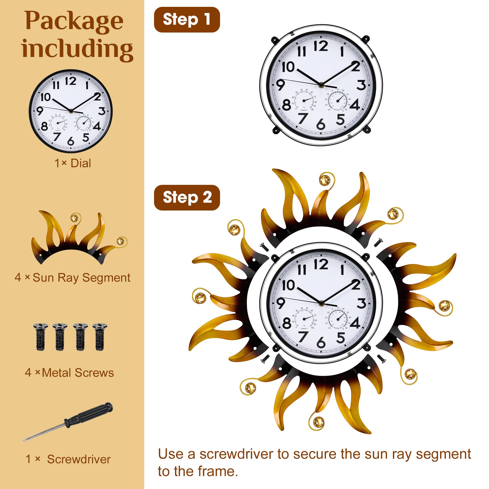 Reloj de pared para exteriores con termómetro e higrómetro, 20 pulgadas, impermeable, silencioso, sin tictac, decoración grande para dormitorio, baño y piscina
