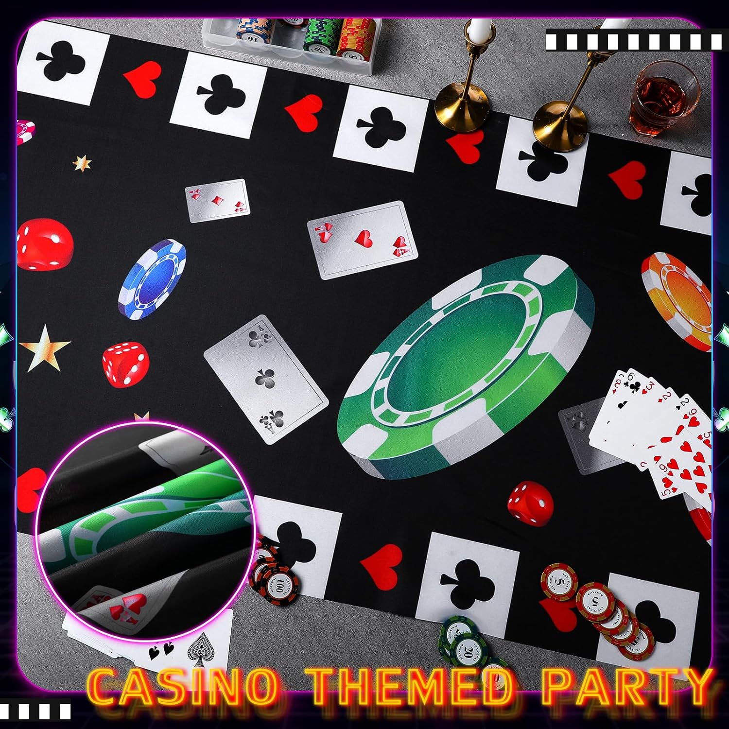 Kingdder 4 Pcs Casino Theme Party Decorations Linen Poker Table Runners 13" x 72" Tablecloth Las Vegas Casino Night Party Decorations for Card Game Bachelorette Birthday Supplies (Elegant Style)