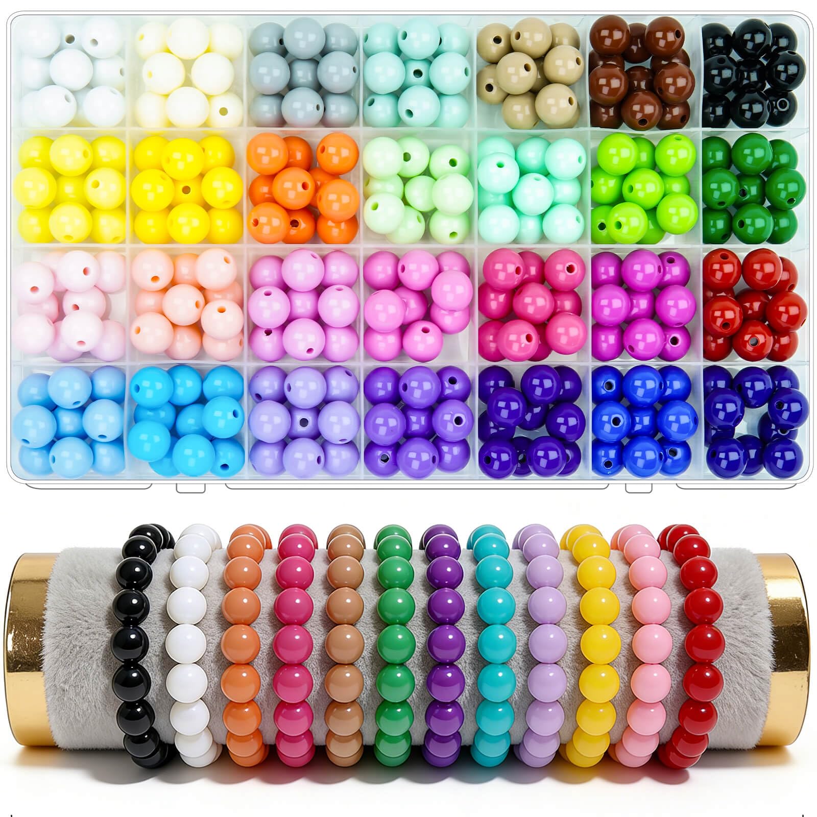 250Pcs 12mm Acrylic Round Beads for Jewelry Making, 28 Colors Rainbow Round Beads for Bracelets Making Kit Candy Color Plastic Bubble Gum Beads Pastel