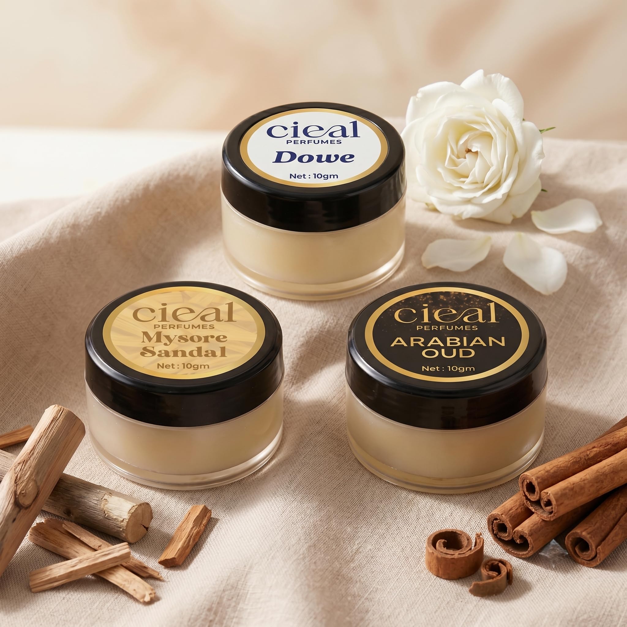 CIEAL Solid Perfume Set of 3 (10g Each) – Arabian Oud, Mysore Sandal & Dowe | Alcohol-Free Long Lasting Pocket Perfume Balm | Travel Friendly Spill Proof Solid Fragrance Gift Set for Men & Women-image-14