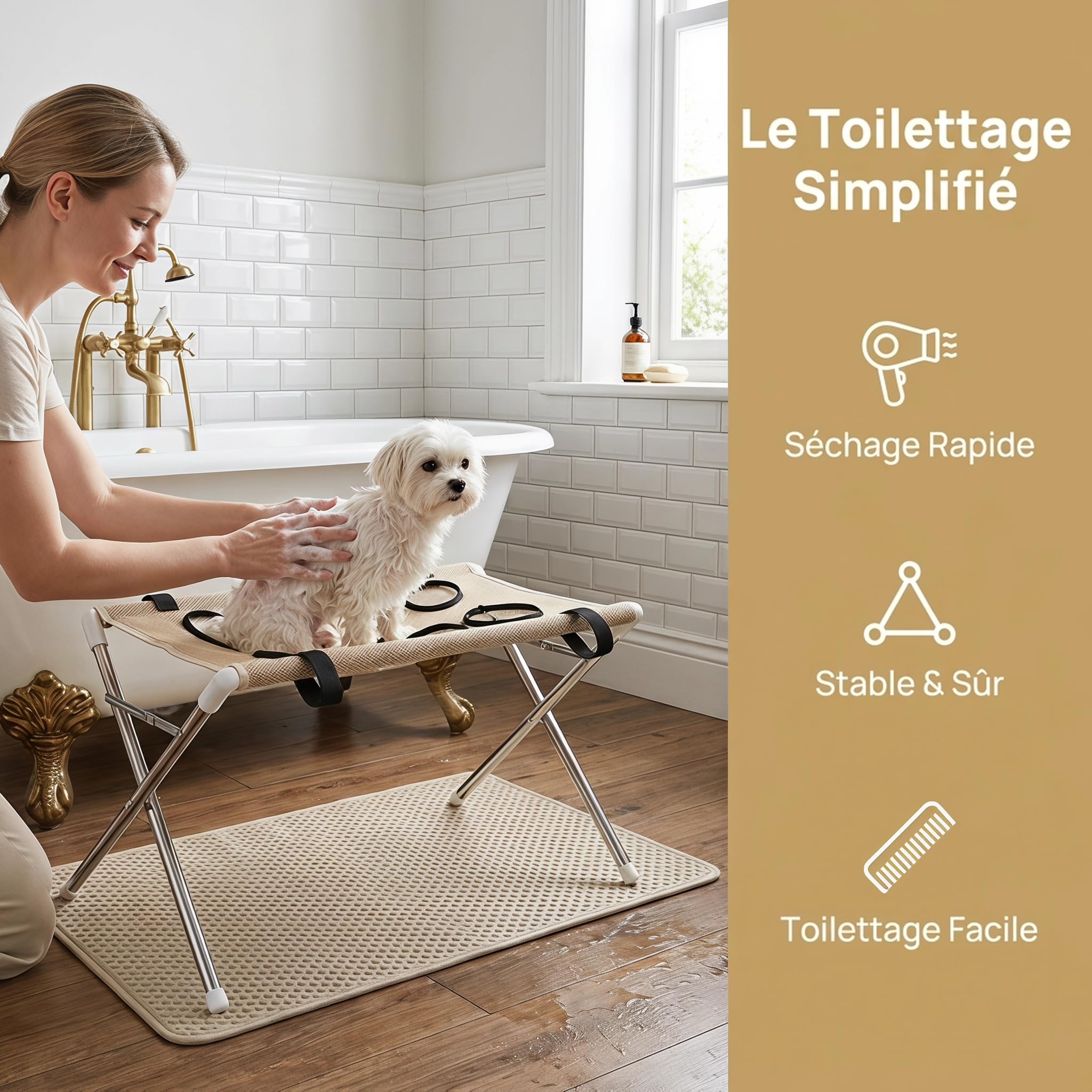 Hamac de toilettage pour animaux de compagnie, hamac de toilettage pour chats avec cadre de support, accessoire pour la coupe des griffes, CafÉ