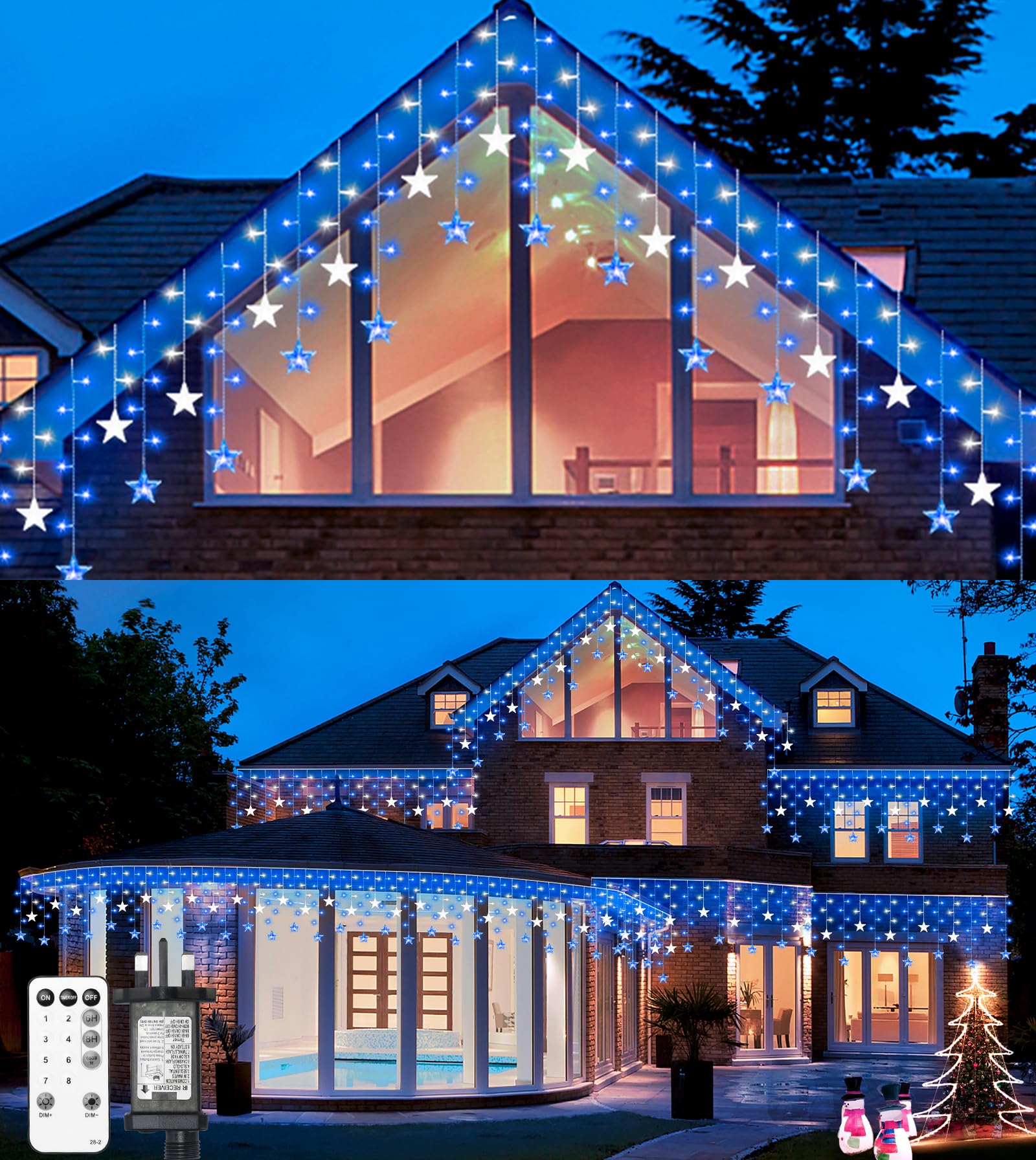 ULIGHTOWN Icicle Lights Outdoor, 9M/29.5FT Star Icicle Outdoor Christmas Lights