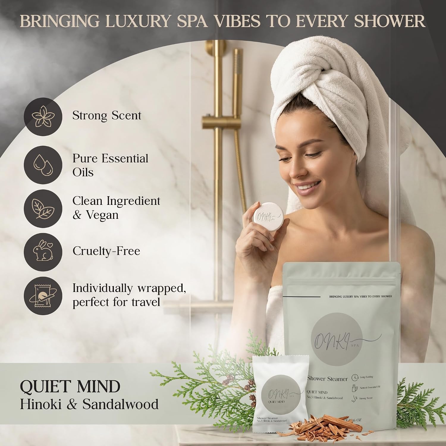 Sandalwood Shower Steamers Aromatherapy 6 Pack – Hinoki Sandalwood Shower Steamer for Relaxation, Self Care & Stress Relief – Woody Spa Shower Bombs for Women & Men, Fathers Day Gift for Dad