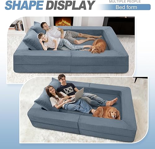 Miniatura 37 de Cama humana gigante para perro, cama 3 en 1 para perro de tamaño humano con funda de piel sintética lavable, cama grande plegable para mascotas con