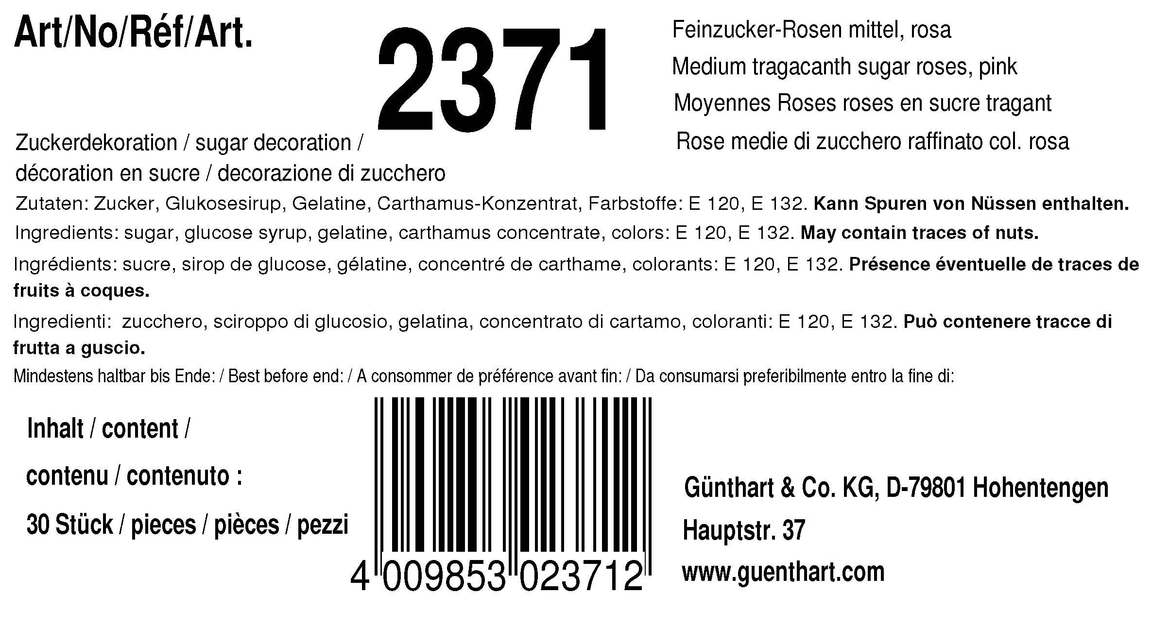 Günthart 30 rosa Rosen aus Feinzucker | 40mm | Tortendeko | Hochzeit