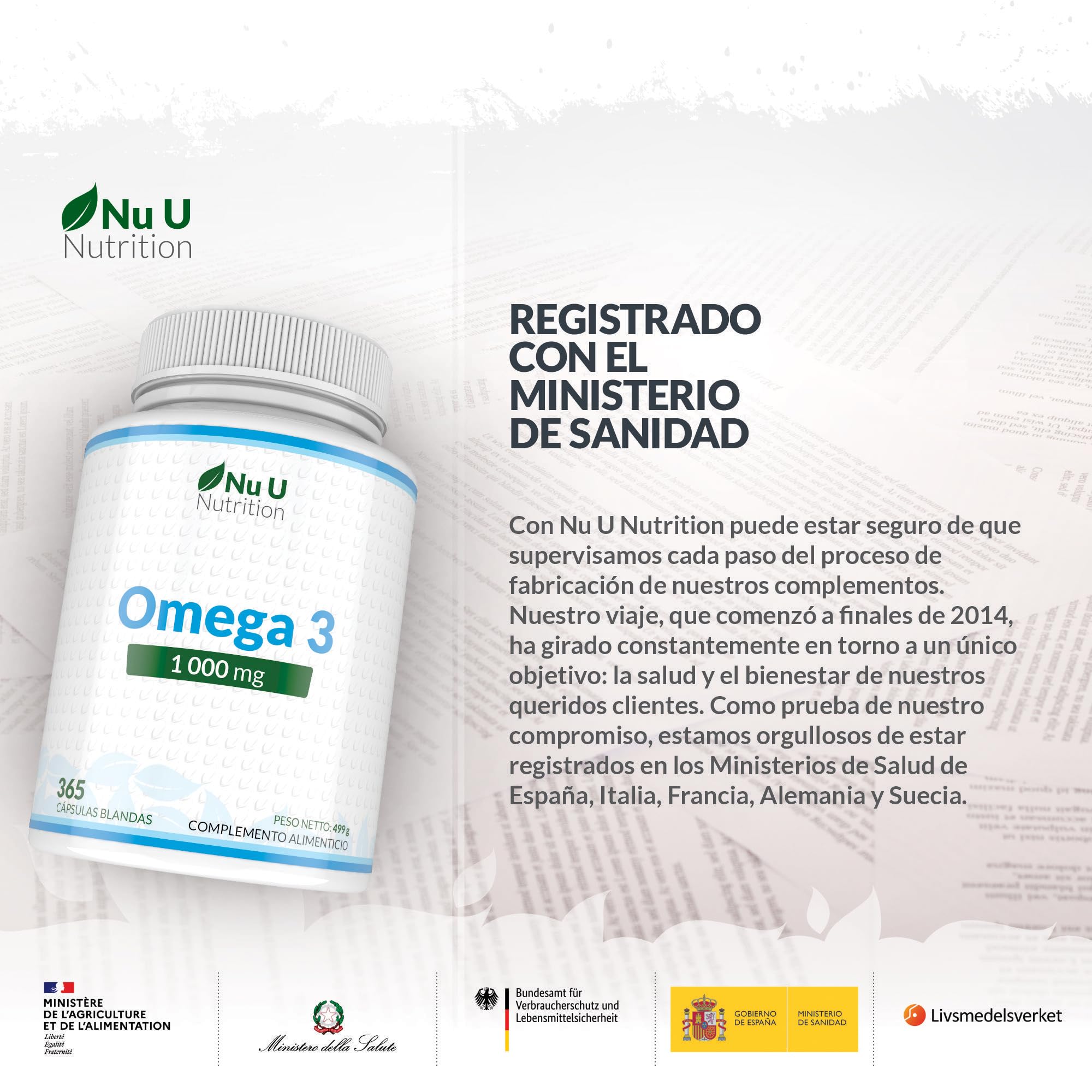 Omega 3 1000mg TG | Forma de triglicéridos - 365 Cápsulas Blandas - Omega-3 Ácidos Grasos 540mg EPA y 340mg DHA por Dosis Diaria - Aceite de Pescado Omega3 - Fabricado en Europa - Nu U Nutrition