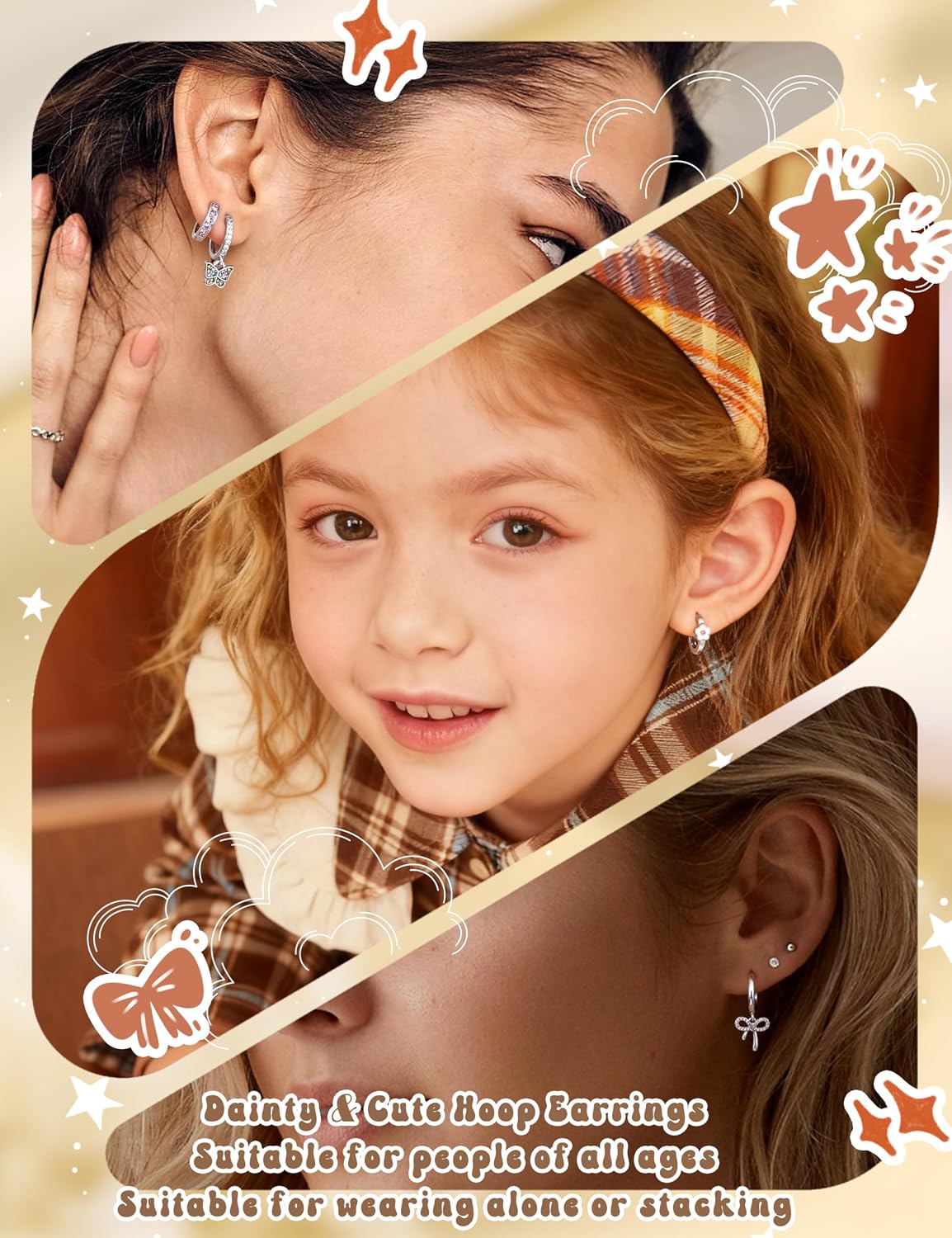 LOYALLOOK Small Hoop Earrings for Women Hypoallergenic Huggie Hoop Earrings for Sensitive Ears Cute Butterfly Earrings Colorful CZ Daisy Heart Bow Dangle Earring Set