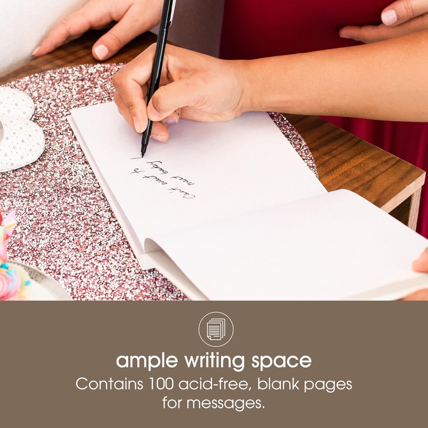 Pearhead Linen Guest Book, Ivory with Gold Script, Gender Neutral Event Keepsake, Baby Shower or Wedding Bridal Shower Party Sign-In Book, 100 Blank Pages, 7 x 9