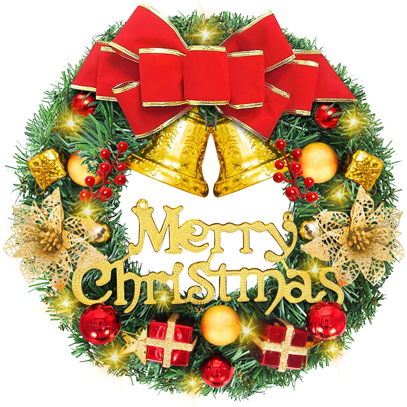 SVIPDDD Corona Navidad Puerta, Corona navideña Artificial con Luces, 30 cm, Decoración para chimeneas y Paredes.