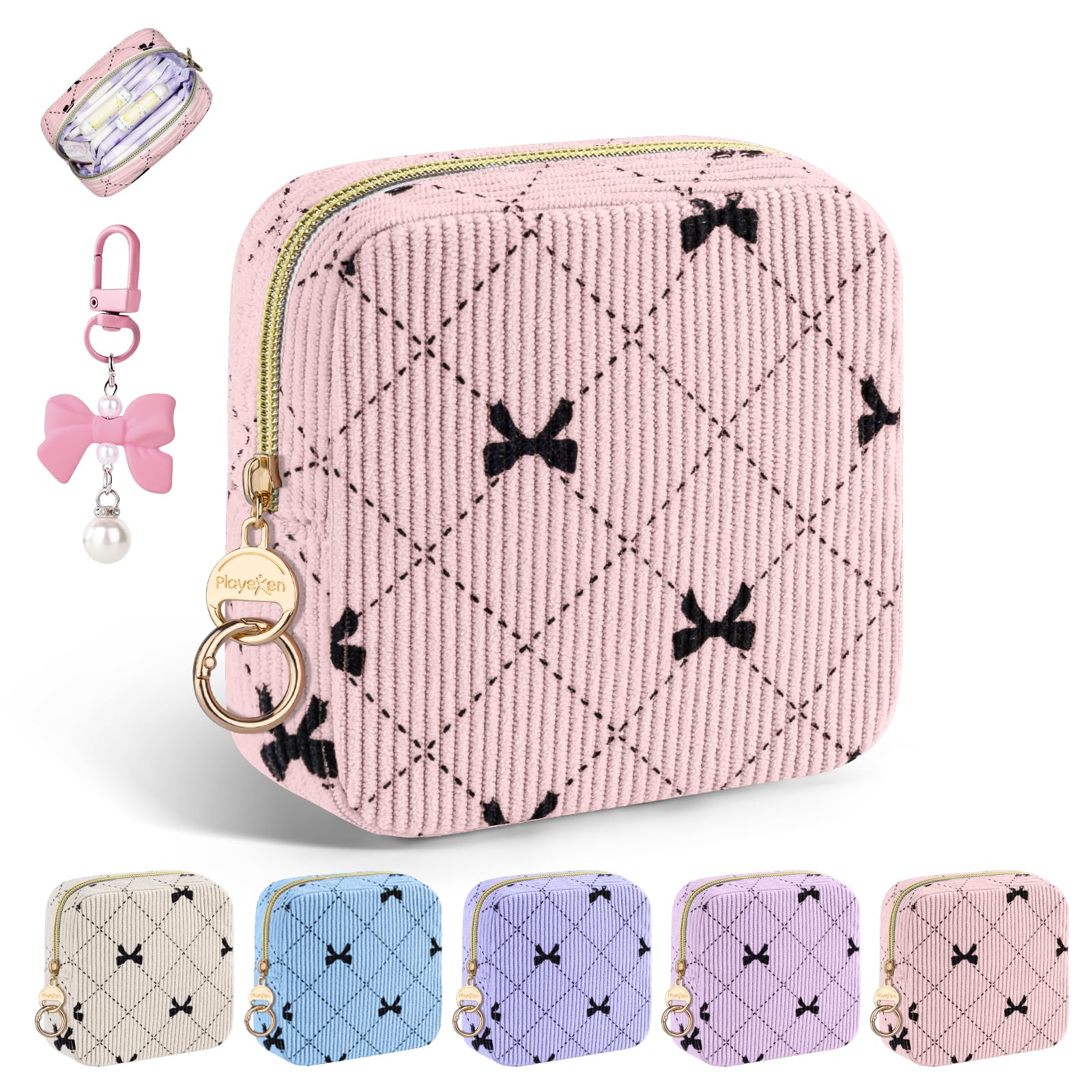 Period Bag for Teen Girls, Corduroy Sanitary Napkin Pouch, B-Pink