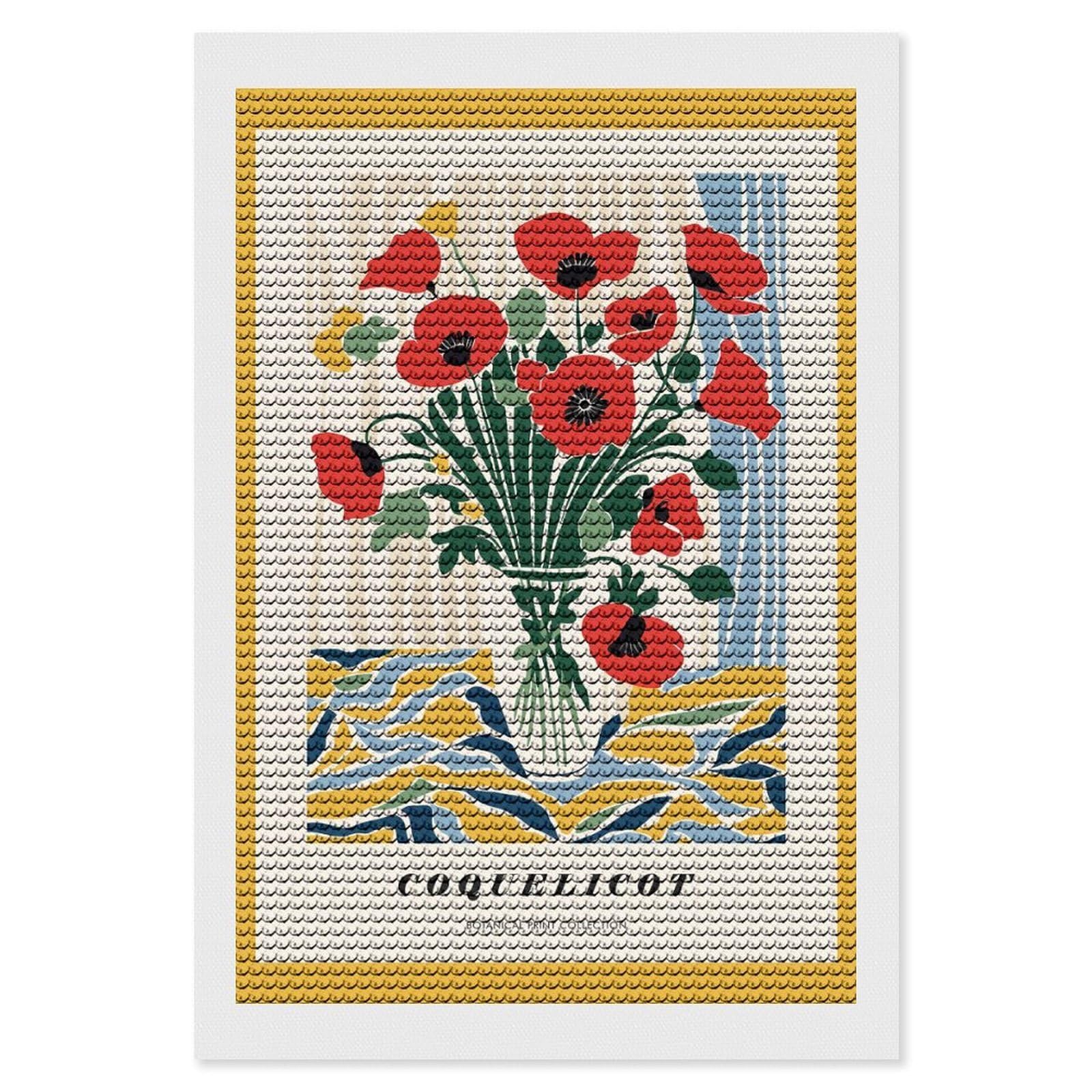 Junmoney Coquelicot Flowers Art Diamond Art Kit 8"x12", Gift Idea, for Family Craft Time, Mindful Craft Activity, Boho Decor, Relaxing DIY Hobby
