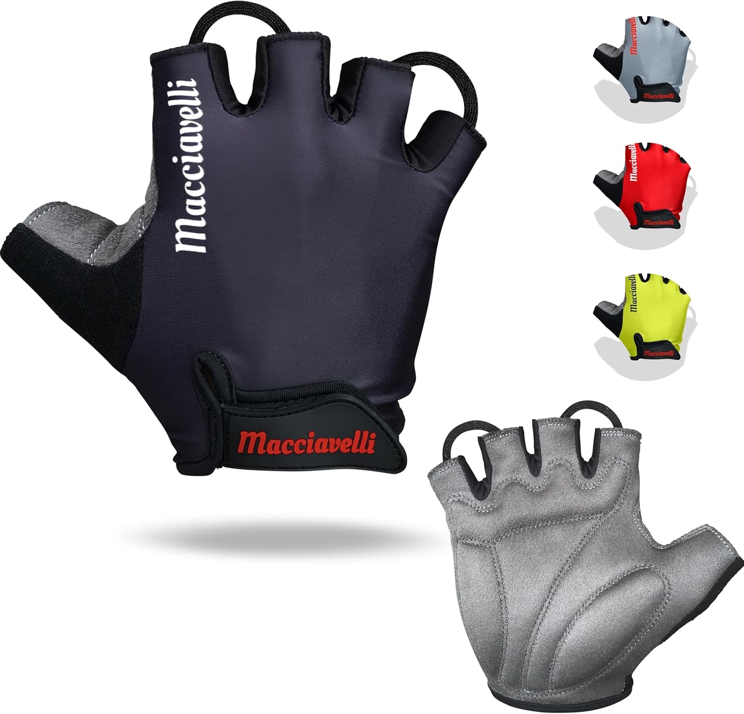 MACCIAVELLI Road Cycling Gloves for Men Women - Bike Gloves Half Finger - Summer Bicycle Biking Gloves - Ideal Road and Mountain Bike Gloves