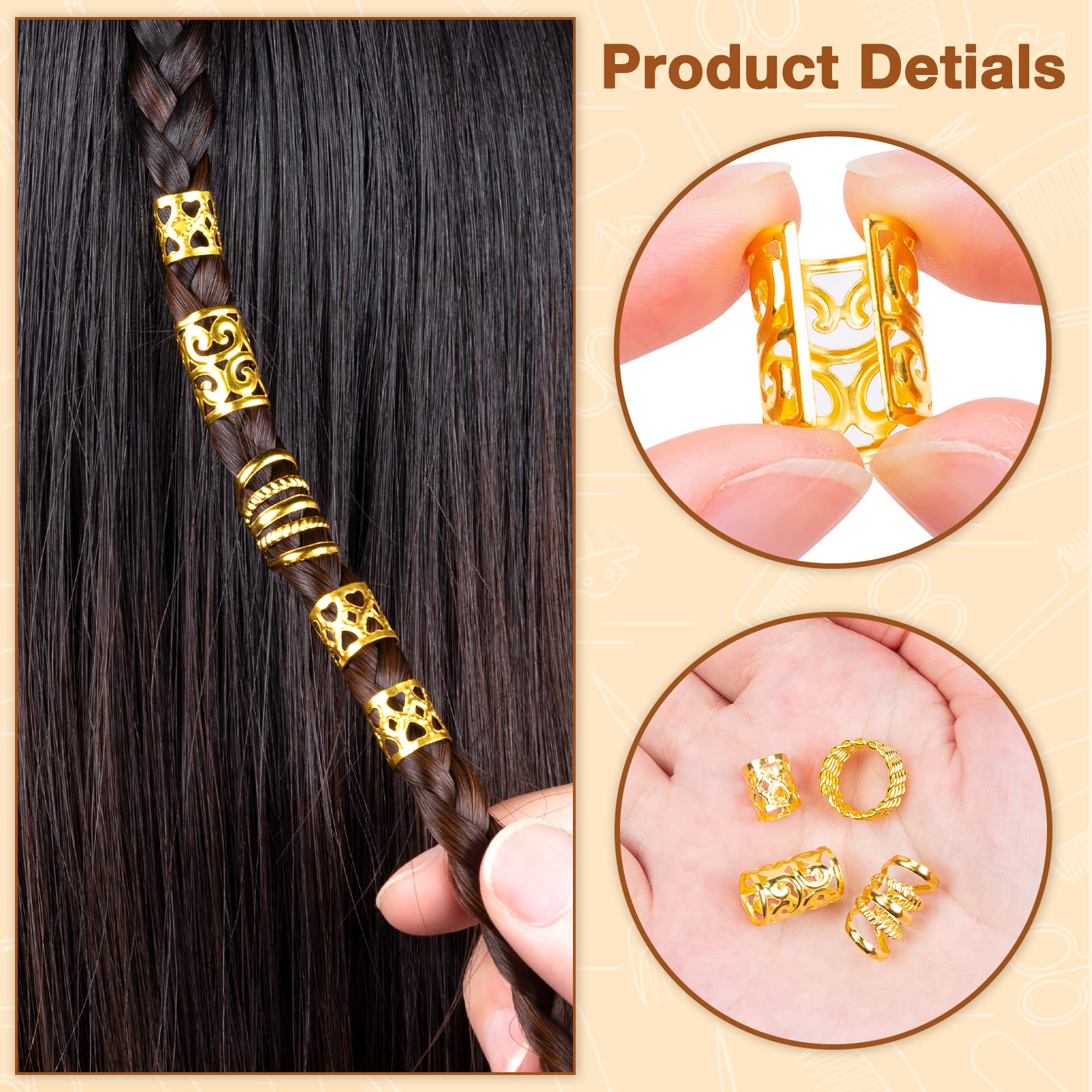 MELLIEX 70 Pieces Dreadlocks Jewellery, Aluminium Hair Rings for Braids Adjustable Braids, Jewellery - Image 3
