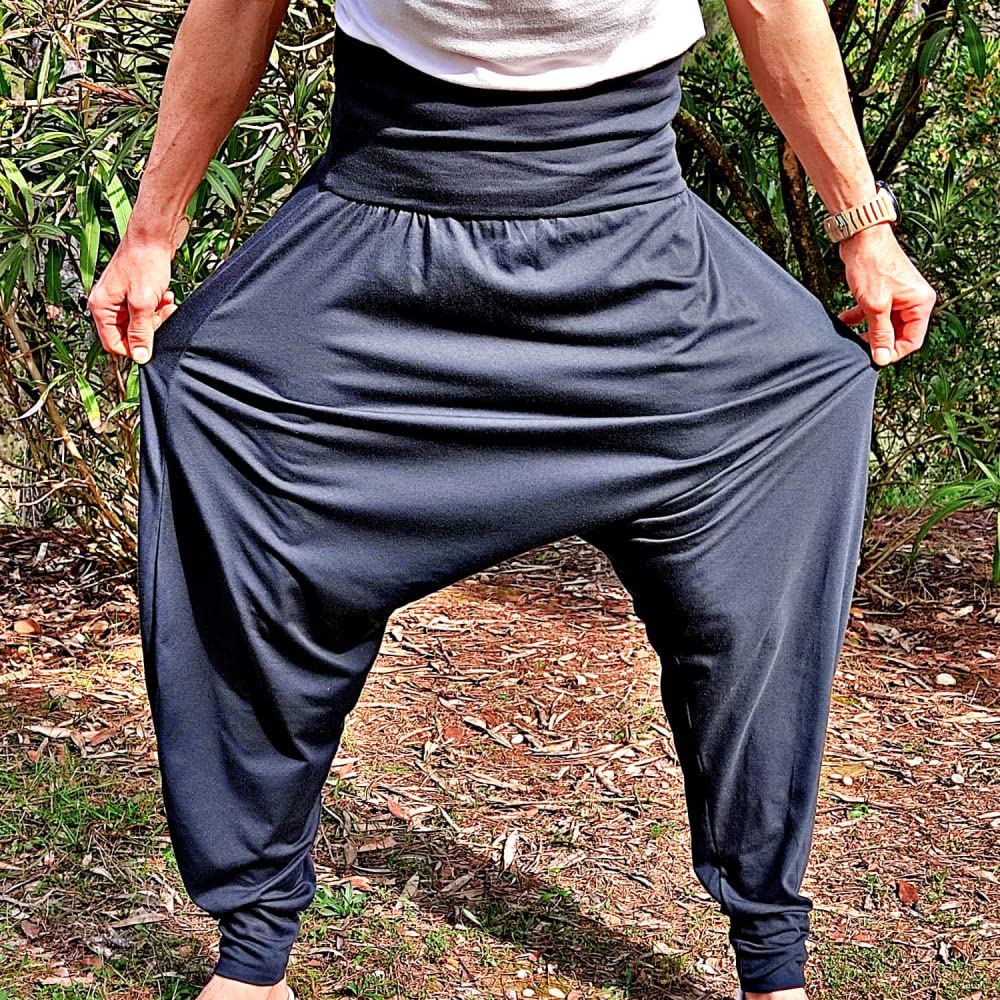 SAVARI | Pantaloni Harem senza tasche | Etnico | Confortevole | Pantaloni ideali per Yoga, Pilates e Danza | Uomini e donne | Nessun tiro basso e vita larga | Nero, Bianco, Grigio, Blu, Vino | S-3XL ·