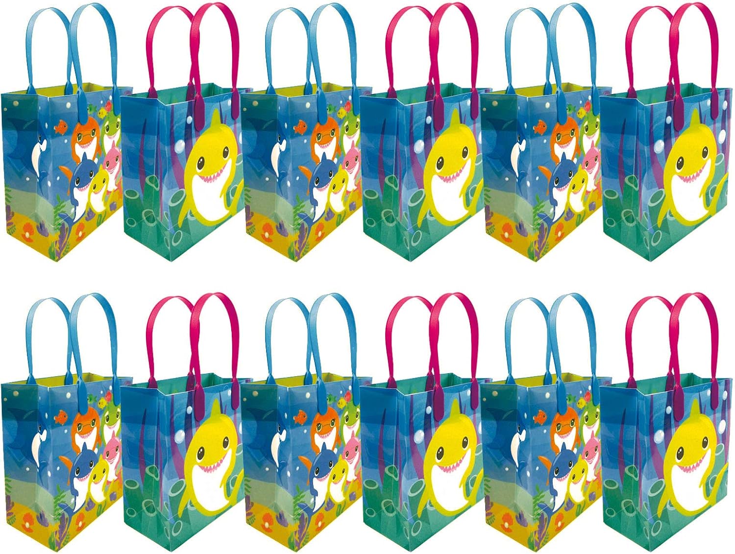 TINYMILLS Shark Party Favor Bags with Handles, 12 Pack Shark Goodie Bags for Kids Birthday Party, Treat Bags, Candy Bags, Gift Bags, Shark Birthday Party Supplies, Ocean Theme Party Favors