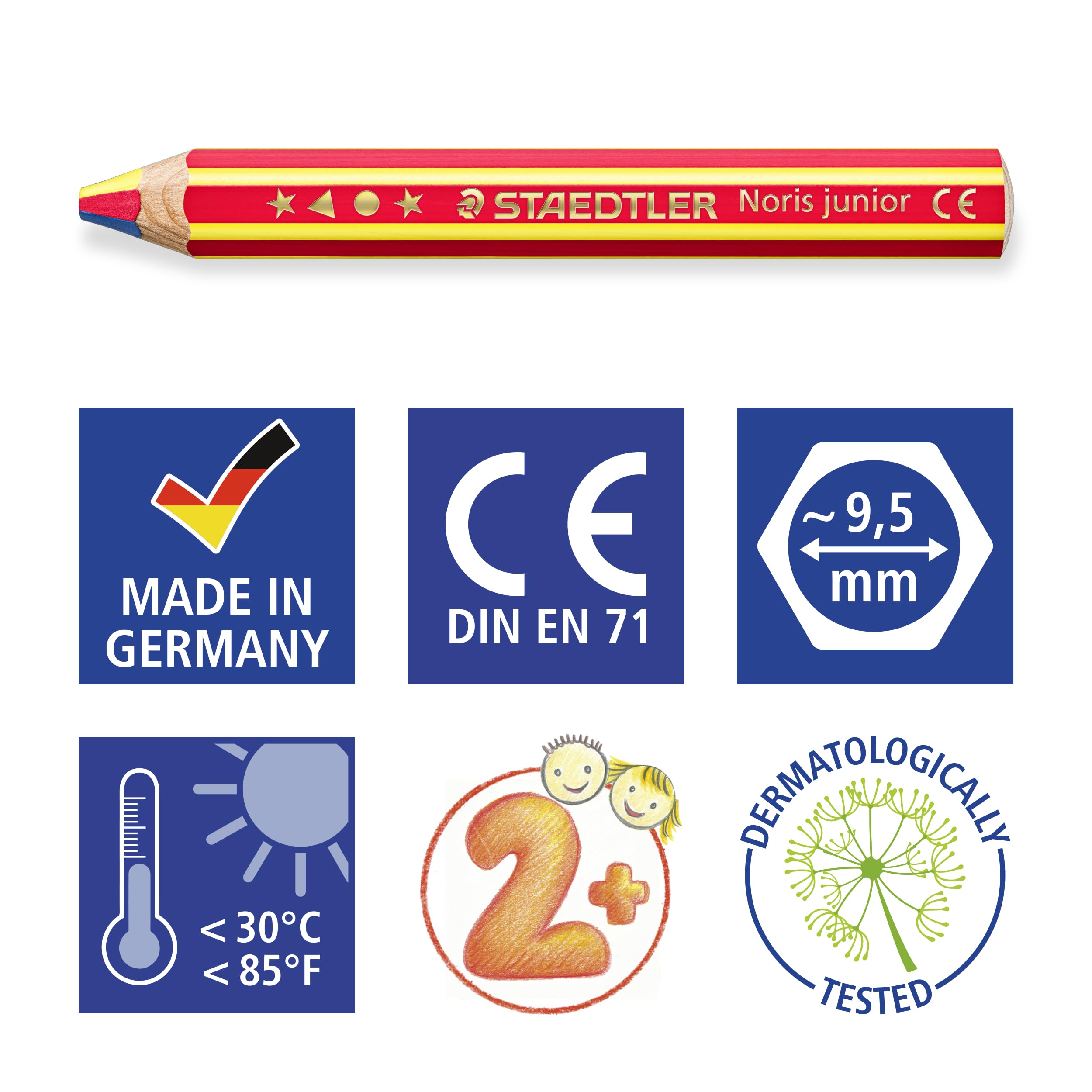 STAEDTLER Noris junior Zestaw 3 w 1 kredek kolorowych, woskowych i akwarelowych, idealny dla małych dzieci, 36 kolorów, temperówka i tęczowy ołówek