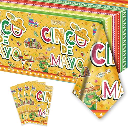 PARSUP 4 manteles desechables para fiestas del Cinco de Mayo, 108 x 54 pulgadas, mantel temático de México, decoración de mesa impermeable de disponible en Yaxa Colombia