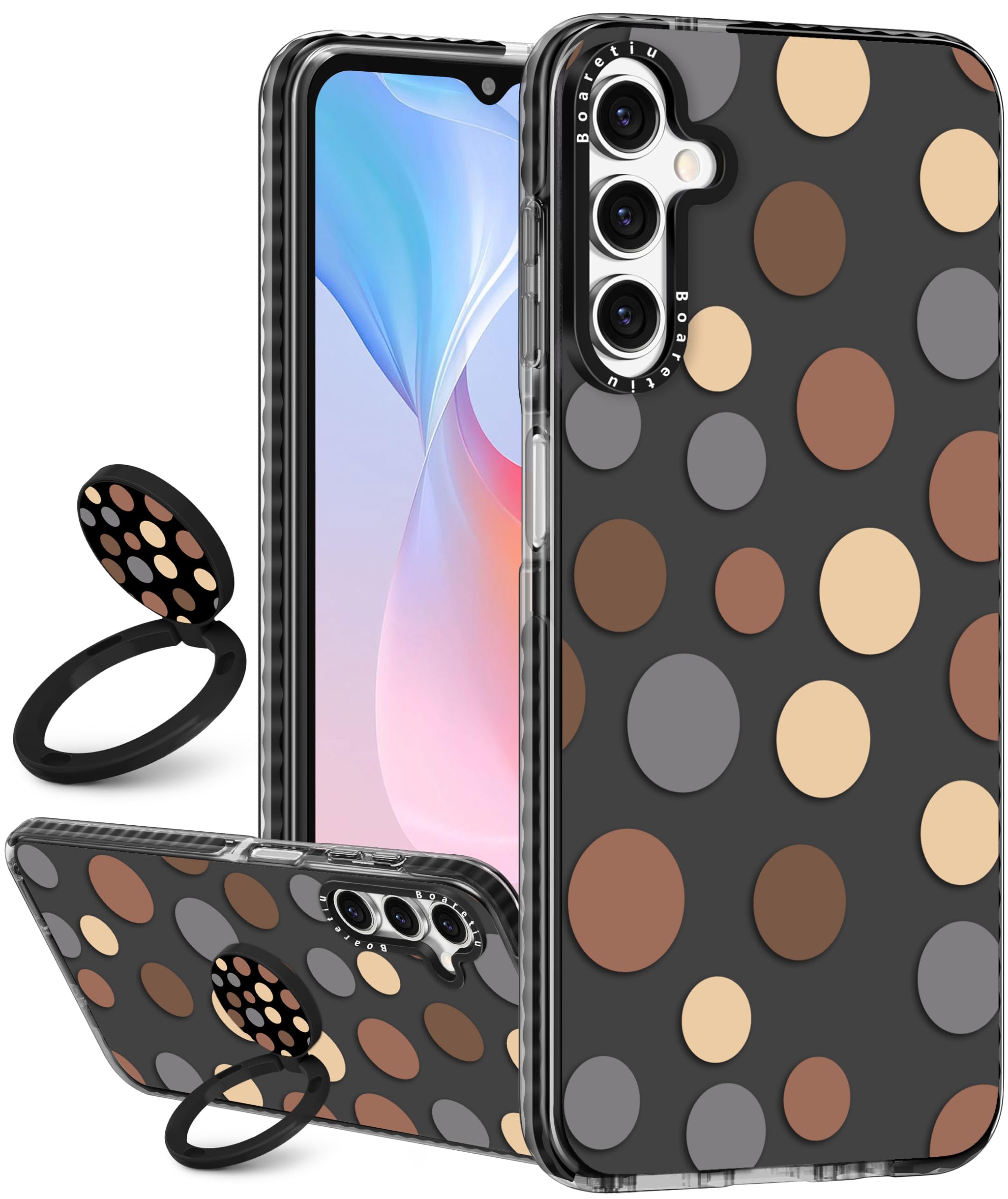 Boaretiu Cute Kawaii Case for Samsung Galaxy S24 Plus Case with Kickstand - Fashion 360° Sticky Rotate Ring Holder Design for Women Girls Girly for