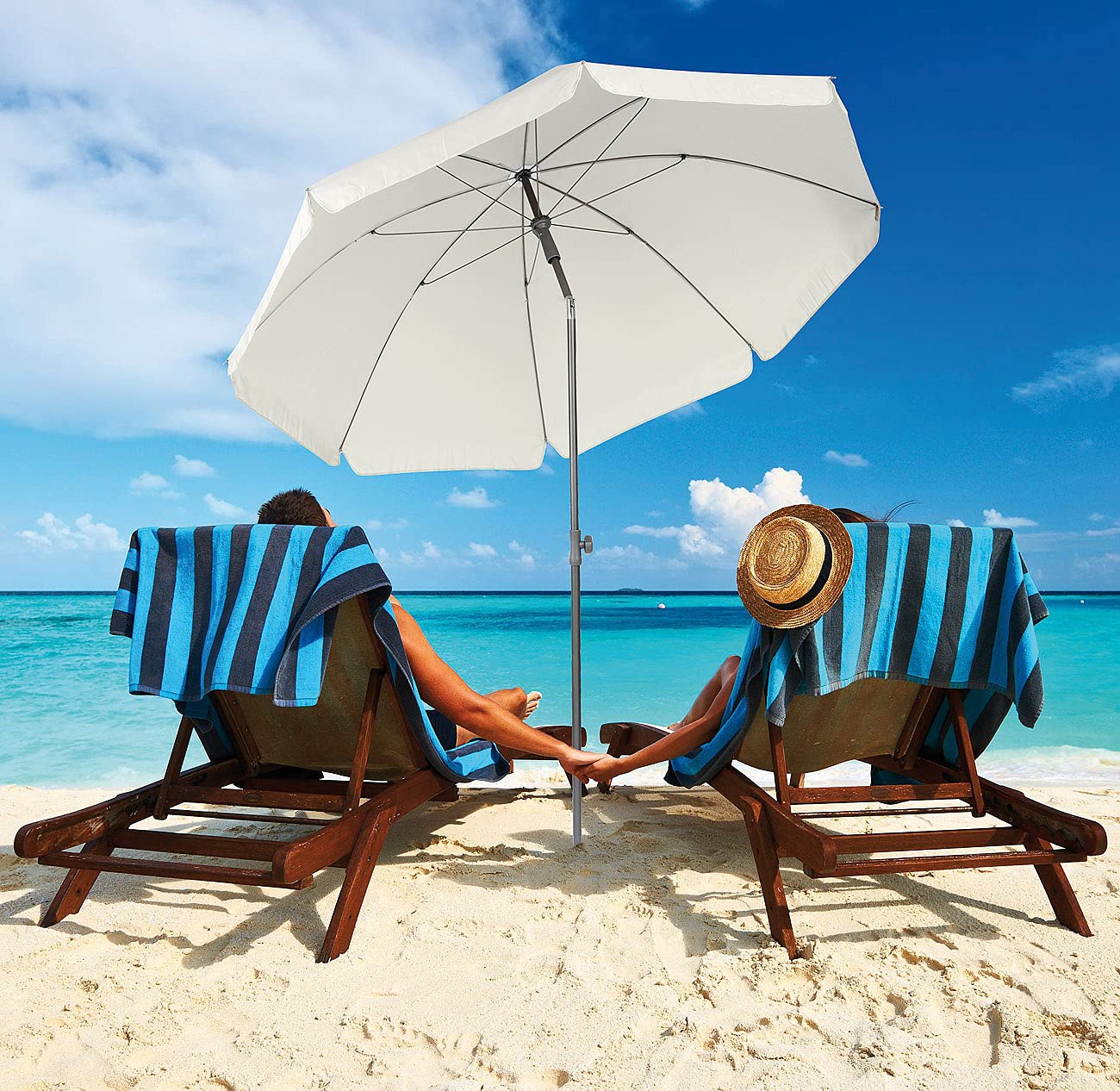 Royal Gardineer ombrellone con borsa: Set da 2 Ombrelloni a 2 parti., crema, Ø 200 cm, Protezione solare UV 50+ (ombrellone per lago balneabile, ombrelloni balconi, vela parasole)