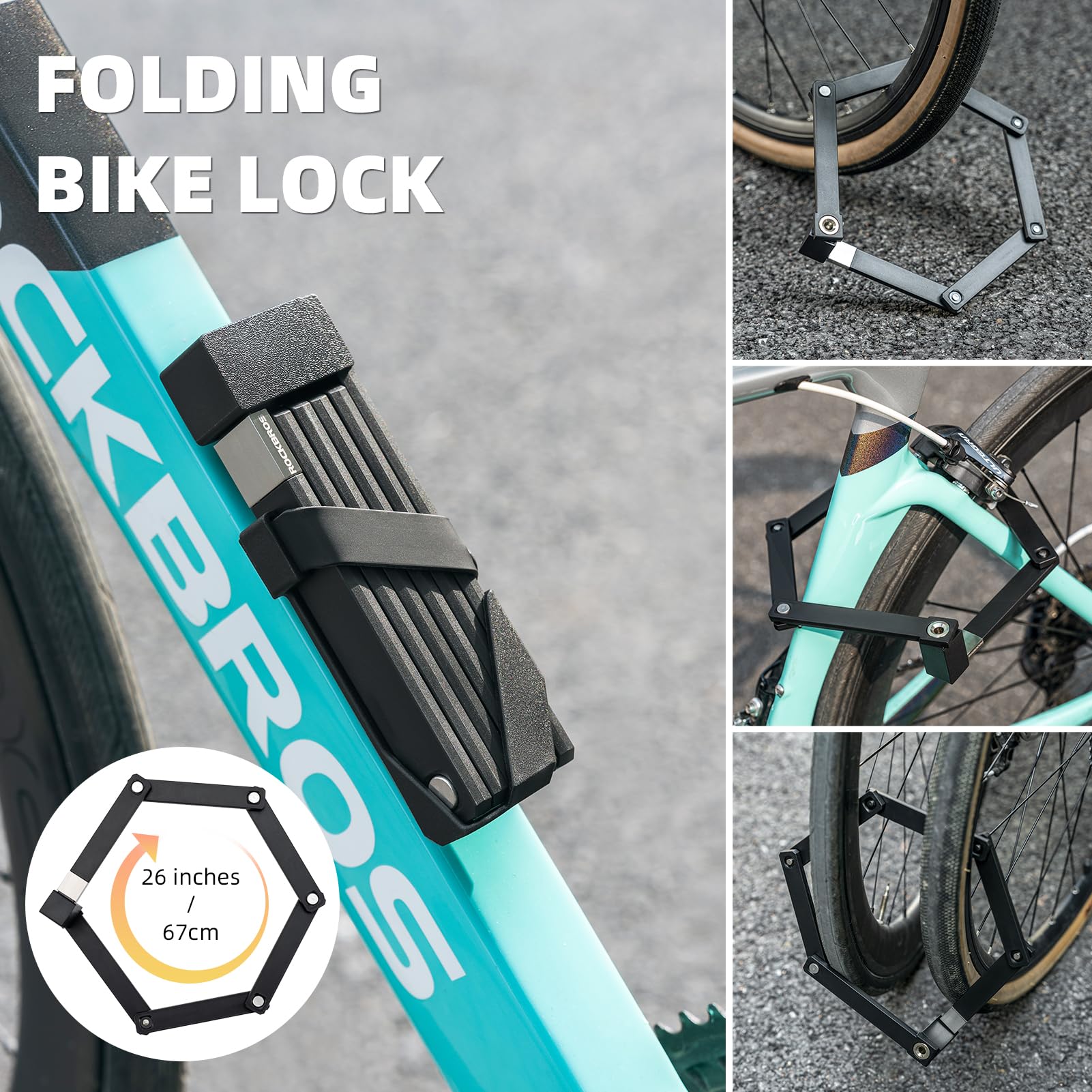 ROCKBROS Antivol pliable pour vélo avec support de montage, alliage durable, 67 cm