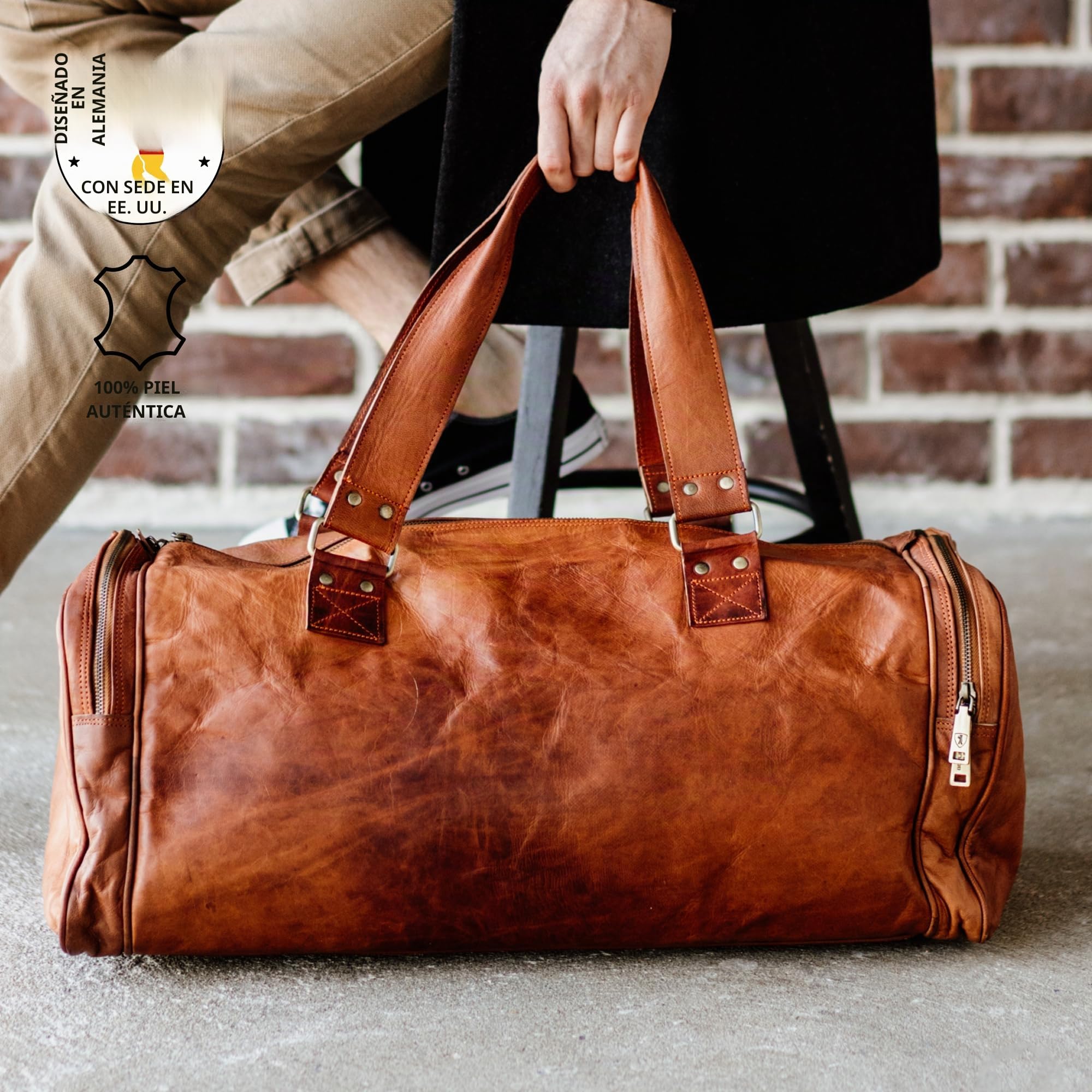 Berliner Bags Bolso de Viajes de Cuero Oslo para Viajar y para el Gimnasio Hombre Mujer Marrón Vintage Weekender