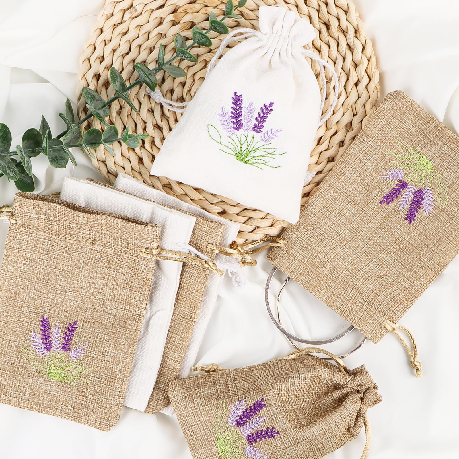Lot de 12 sachets de lavande vides à remplir avec cordon de serrage - Petits sachets en coton et lin pour lavande, épices, herbes, bijoux, bonbons