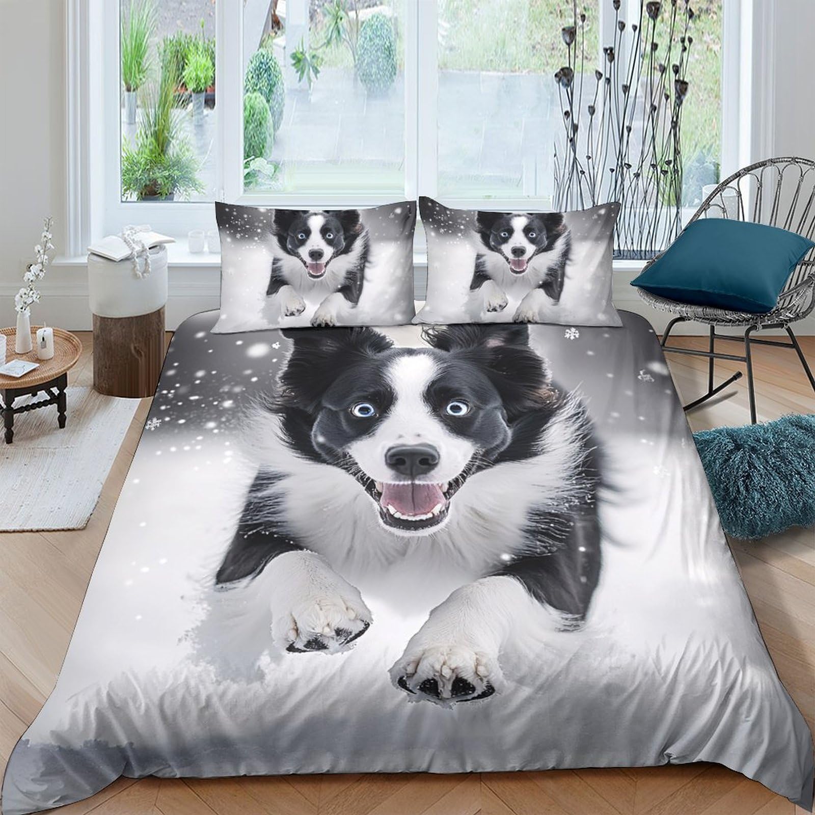 Ctjqhvkz Style-8 3D Printed Border Collie Dog Fitted Sheet Microfiber Soft Black White Paw Pattern Mattress Cover For Bedroom Guest Room Decor Single（135X200cm）