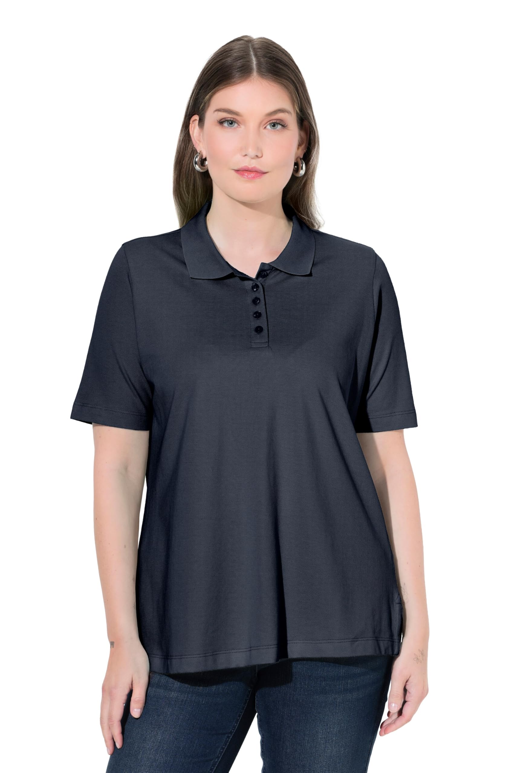 Ulla Popken Damen Poloshirt, Längere Knopfleiste, Polokragen, Halbarm T-Shirt (1er Pack)