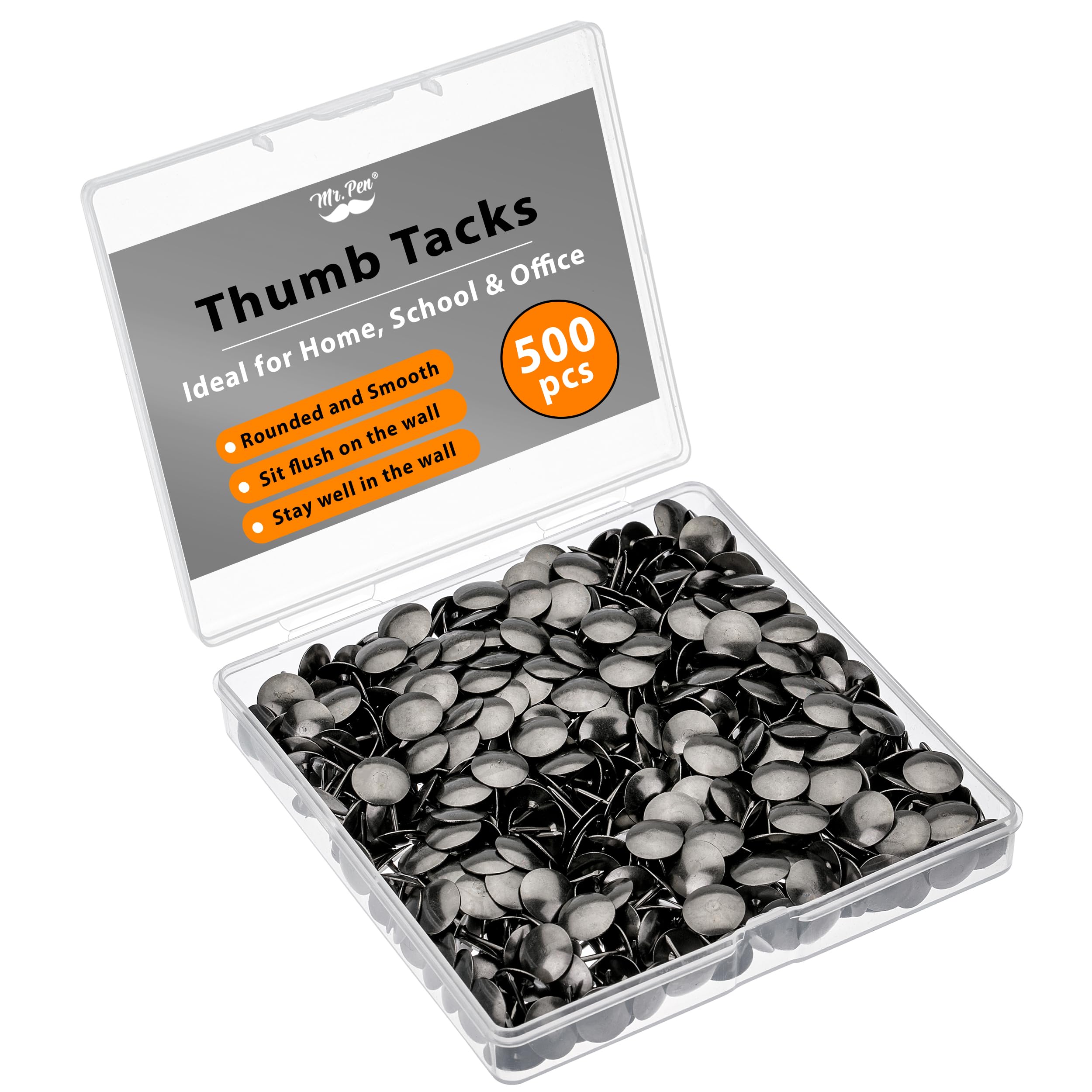Mr. Pen- Thumb Tacks, 500 Pack Black Metal Flat Push Pin, Thumb Tack for Bulletin Board