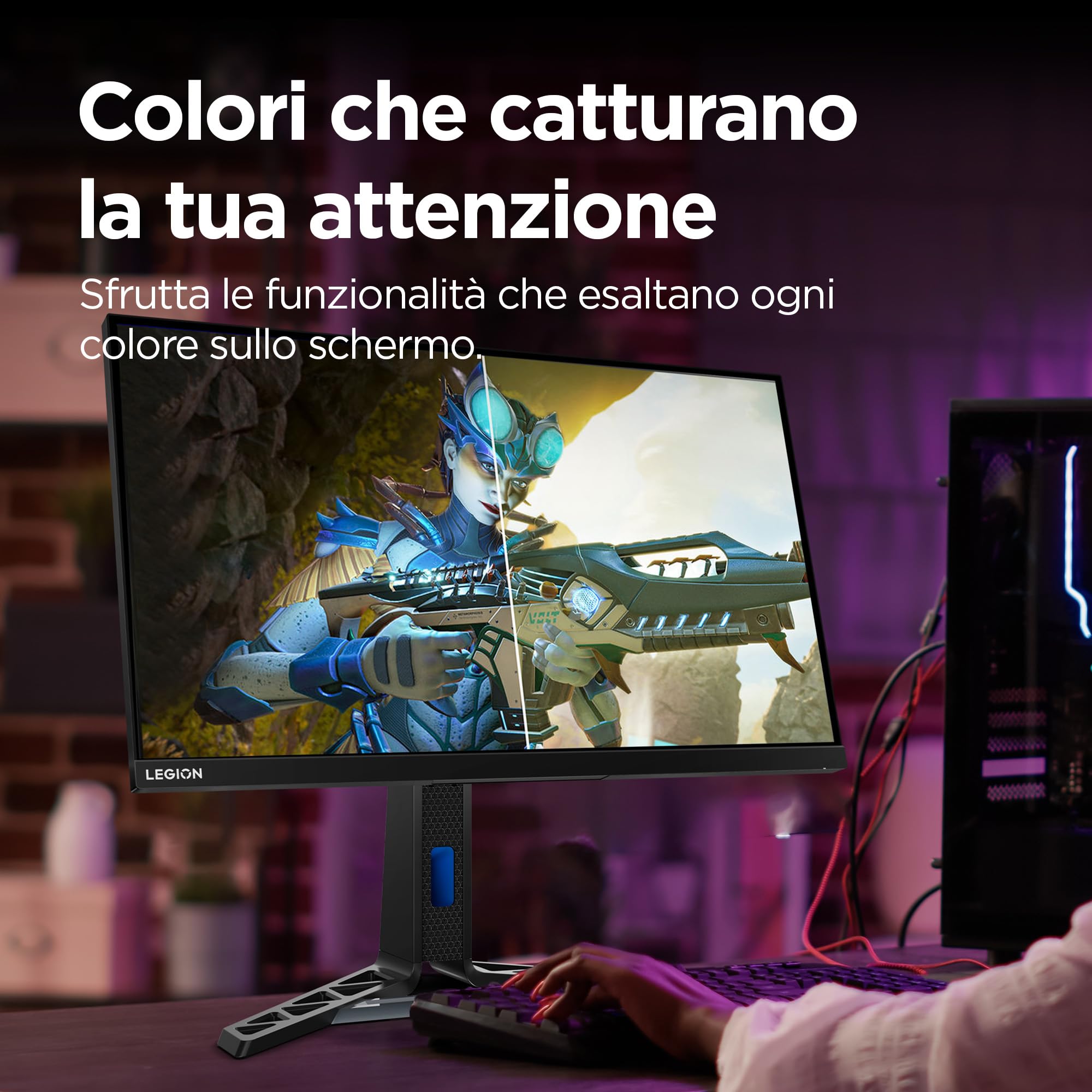 Lenovo Legion Y27qf-30 Monitor Gaming 27" QHD (2560x1440), IPS, 0.5ms, 240Hz (Overclock 250Hz), Altoparlanti, Regolabile, AMD FreeSync Premium, HDMI 2.1 + DP