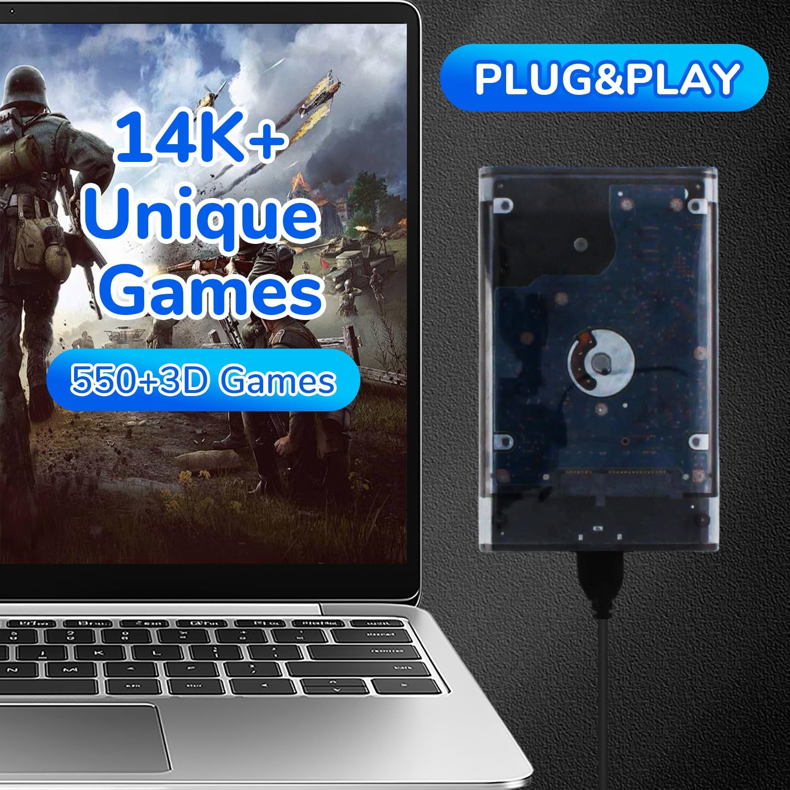 Tragbare Retro-Spielemulator-Konsole, Batocera v40, 500 GB, Boot-Einstellung, Plug-and-Play-Spielsystem, eingebaut in 14,5 K + Spiele 550+, 3D, keine Dupes, 39 Systeme, USB 3.1 für PC/Laptop/WinPC