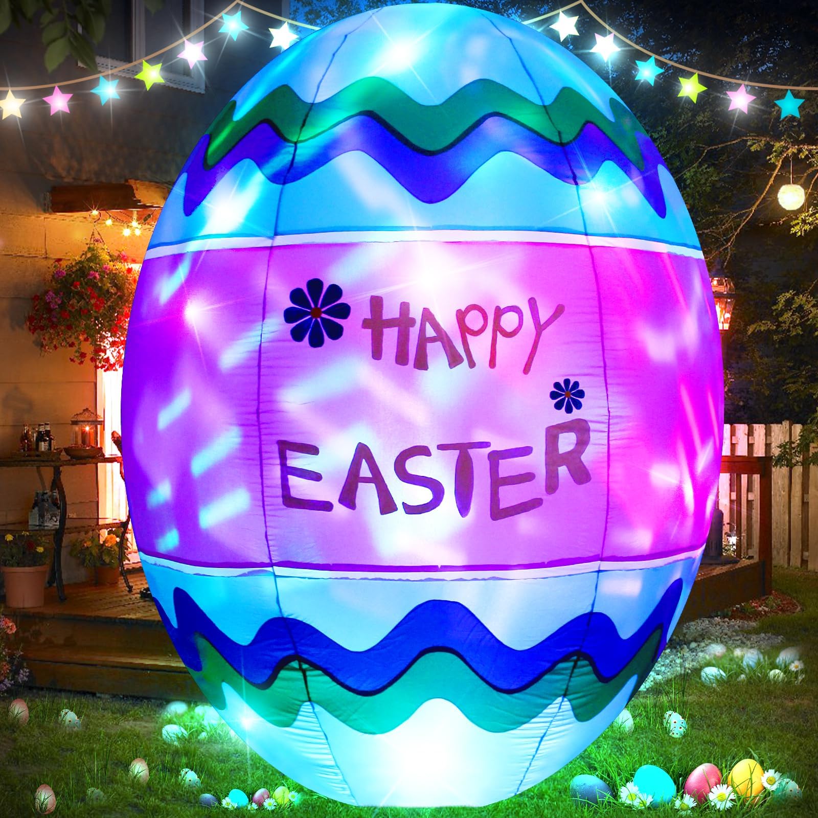 1.8M Easter Inflatable Egg Outdoor Decoration with LED Lights, Easter Egg Holiday Blow up Decoration for Indoor Outdoor Display