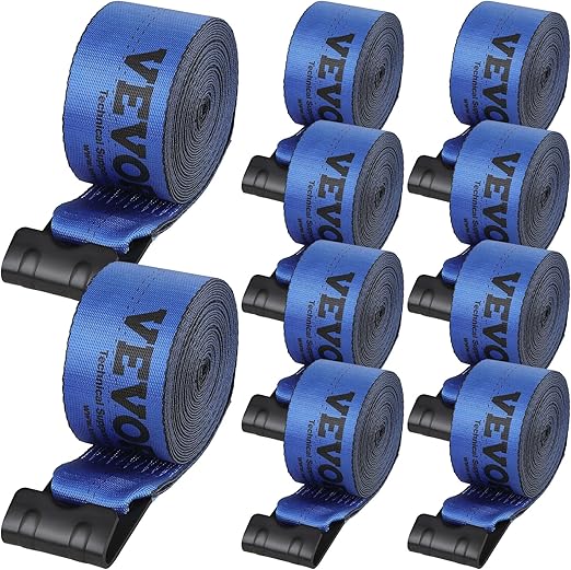 VEVOR Truck Straps, 4" x30' Heavy Duty Tie Down w/Flat Hooks 18,000lbs Break Strength, WLL# 6000lbs, Cargo Straps Tie Down for Flatbeds, Trucks, Trailers, Farms, Rescues, Tree Saver, Blue(10 Pack)
