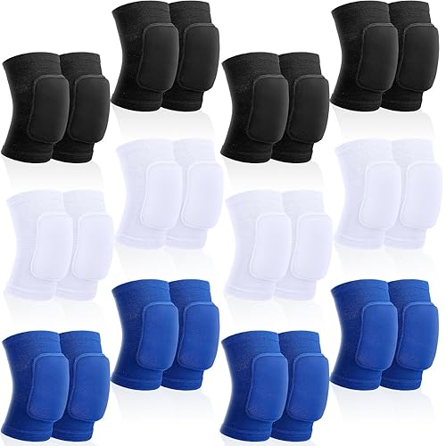 Vista 7 de Lenwen 12 pares de rodilleras de voleibol para bailarines, suaves y transpirables, rodilleras para hombres y mujeres, fútbol, fútbol, yoga, Blanco