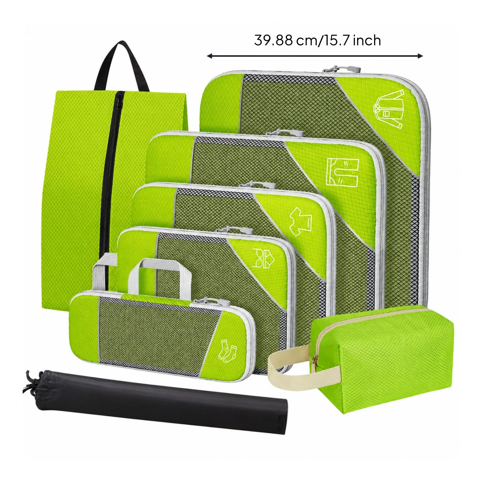 perfeclan 8 Piezas Organizador Viaje Nailon Portátil Organizador Viaje con Compartimentos con Cremallera Resisn Bolsa Organizadora Cremallera, Verde