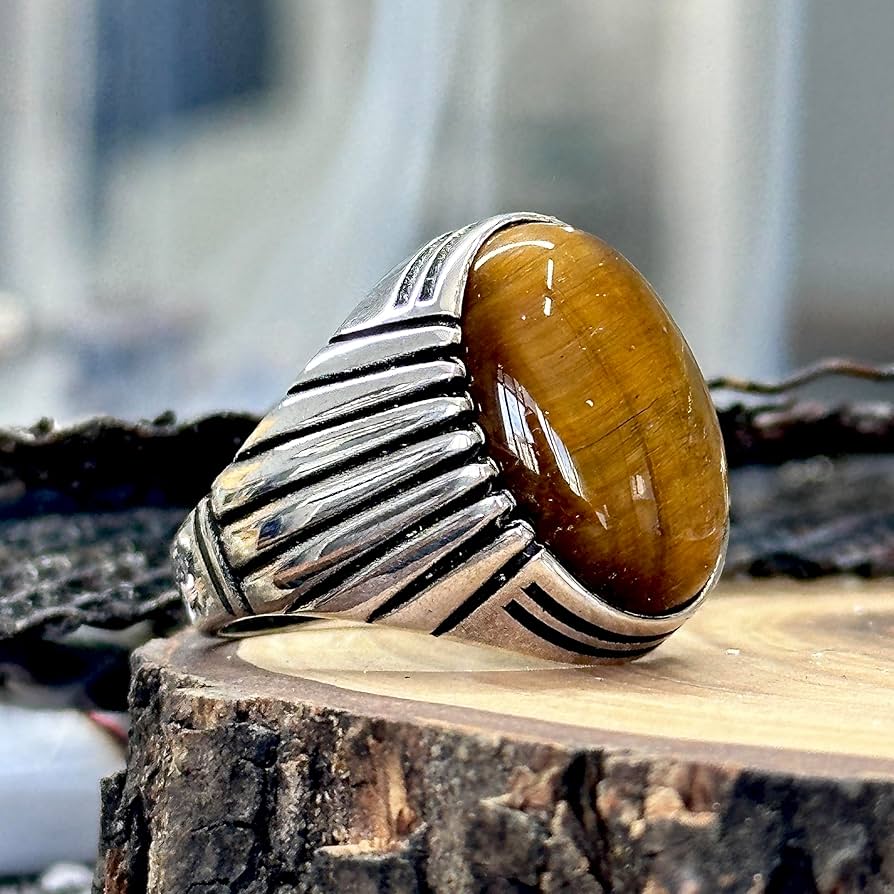 アクセサリー Vintage Silver Oval Tigereye Ring 925 Oval Tiger Eye Ring, Man Handmade Silver Ring, Natural Tiger
