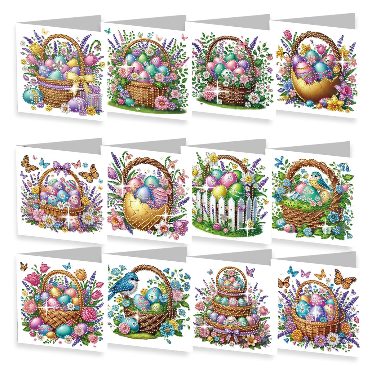 LFSX0828 12 Pcs DIY Diamond Painting Card Kit with Envelope, Diamond Art Birthday Cards for Adults, Art Crafts Kit Creative Gift (Easter Eggs)