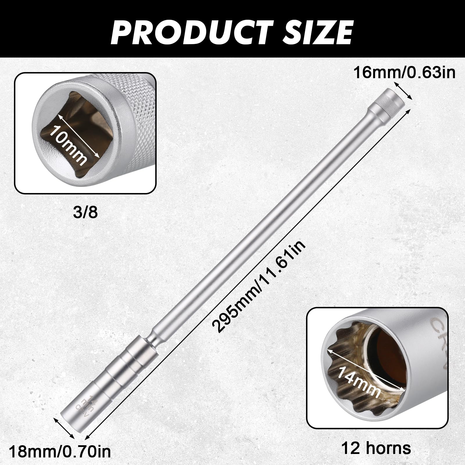 Zocipro Długi pręt 14mm gniazdo świecy zapłonowej, cienkościenny uniwersalny przegubowy klucz do świec zapłonowych, 3/8" 12-punktowe magnetyczne gniazdo świecy zapłonowej, narzędzie do usuwania świec