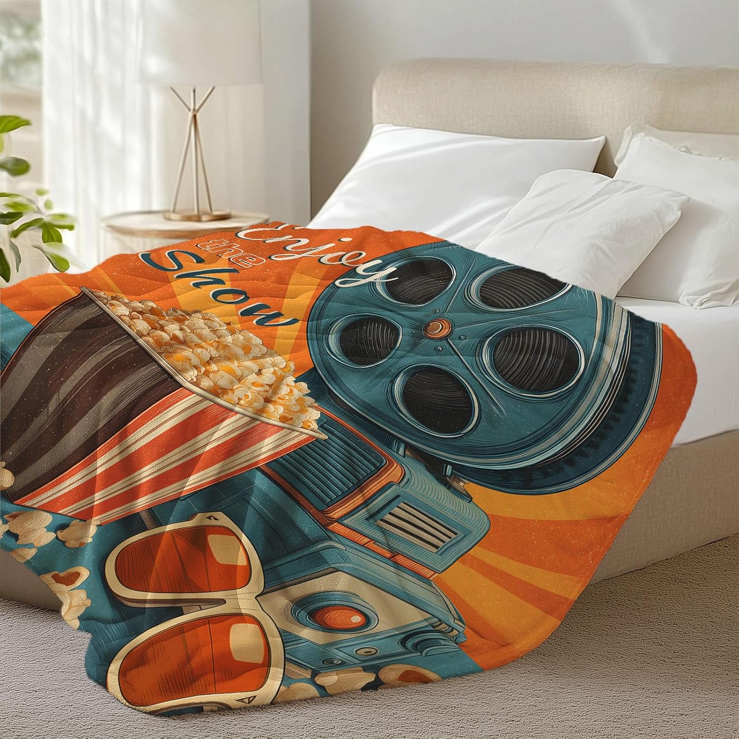 Movie Throw Blanket for Movie Lovers Adult Kids, Popcorn Film Theater Gifts Blanket Cinema Home Room Decor for Women Men, Flannel Soft Blanket for Bed Couch 50"x60"