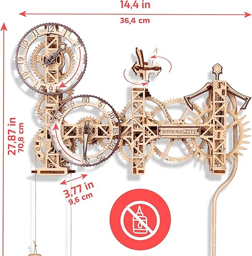 Miniatura 5 de Wooden.City Kit de reloj de madera Steampunk v2 - Rompecabezas 3D de madera para adultos - Kit de modelo de reloj de construcción 3D rompecabezas de